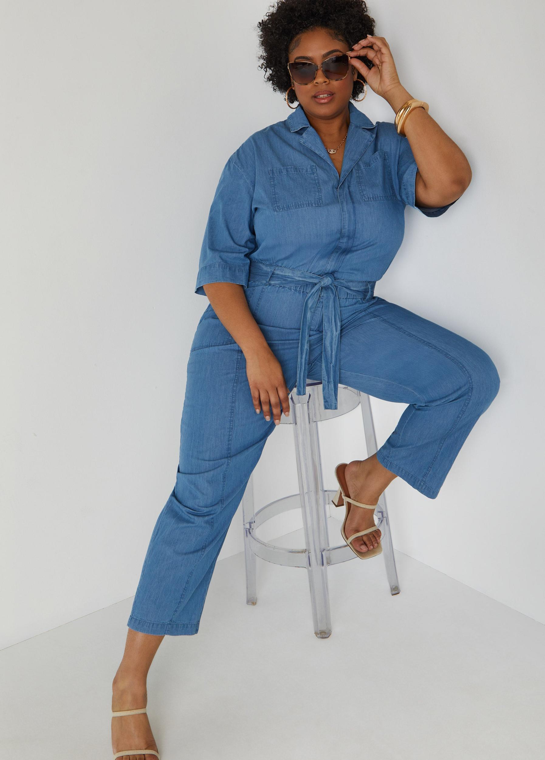 Belted Chambray Jumpsuit Product Image