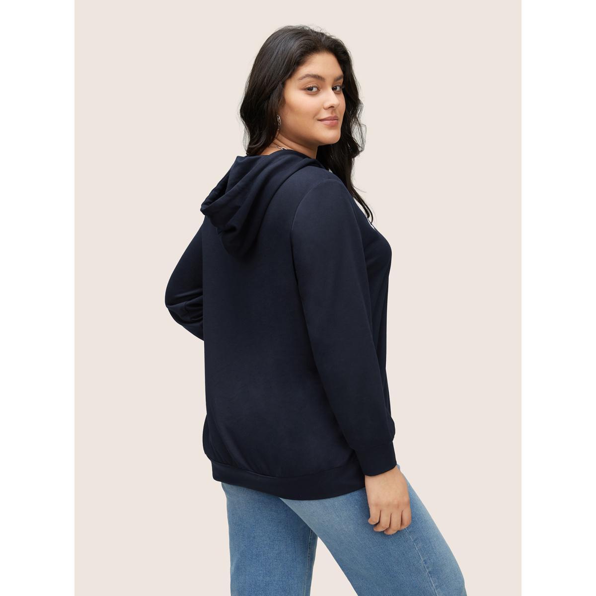 Plus Size Graphic Area Letter Hooded Sweatshirt Women Indigo Casual Non Everyday Sweatshirts BloomChic 22-24/3X Product Image