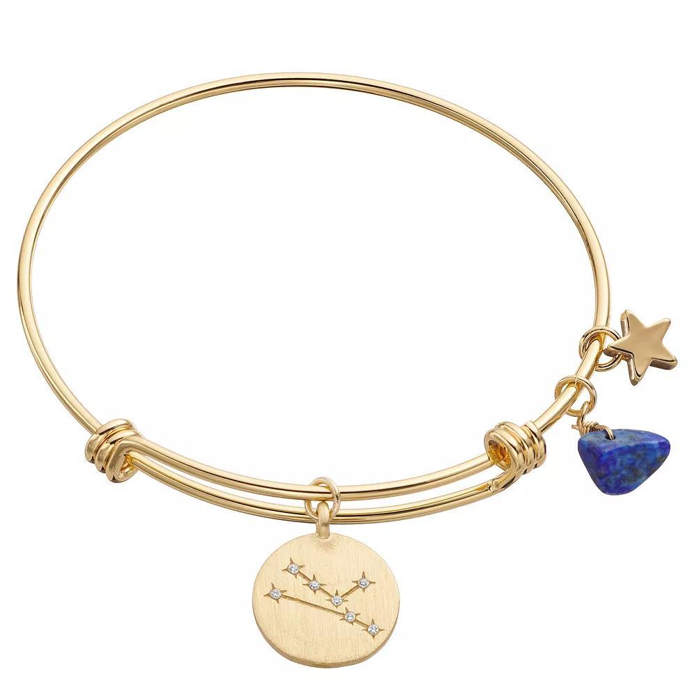 City Luxe Horoscope Cubic Zirconia Disk Bangle Bracelet with Genuine Stone & Star Charm, Women's, Gold Tone Aries Product Image