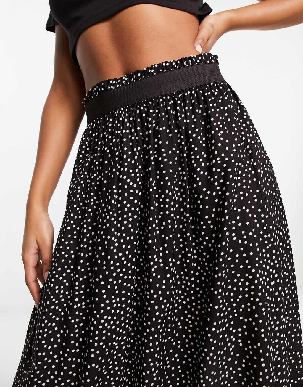 Only pleated midi skirt in black spot print  Product Image