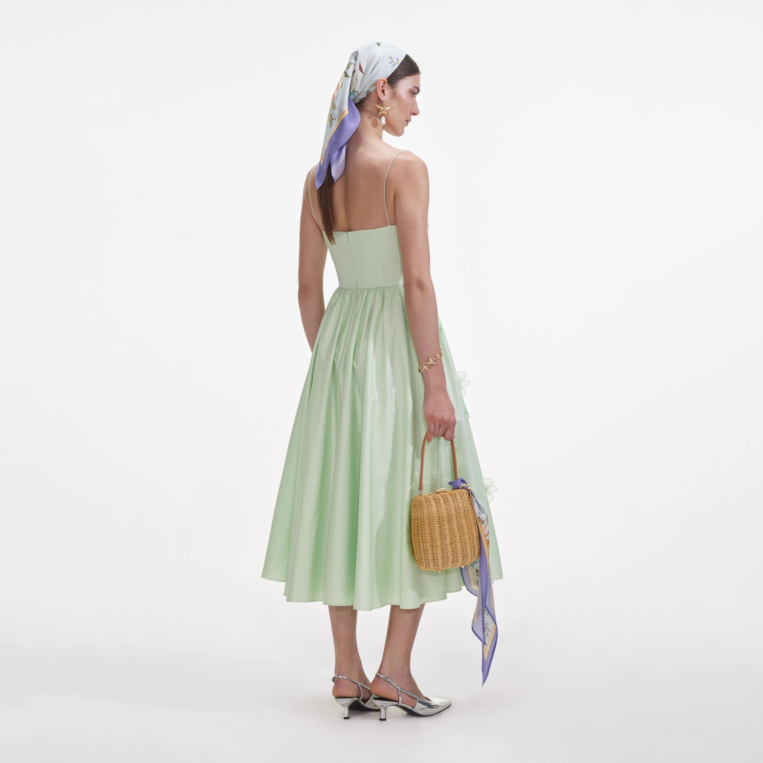 Green Cotton Flower Midi Dress Product Image