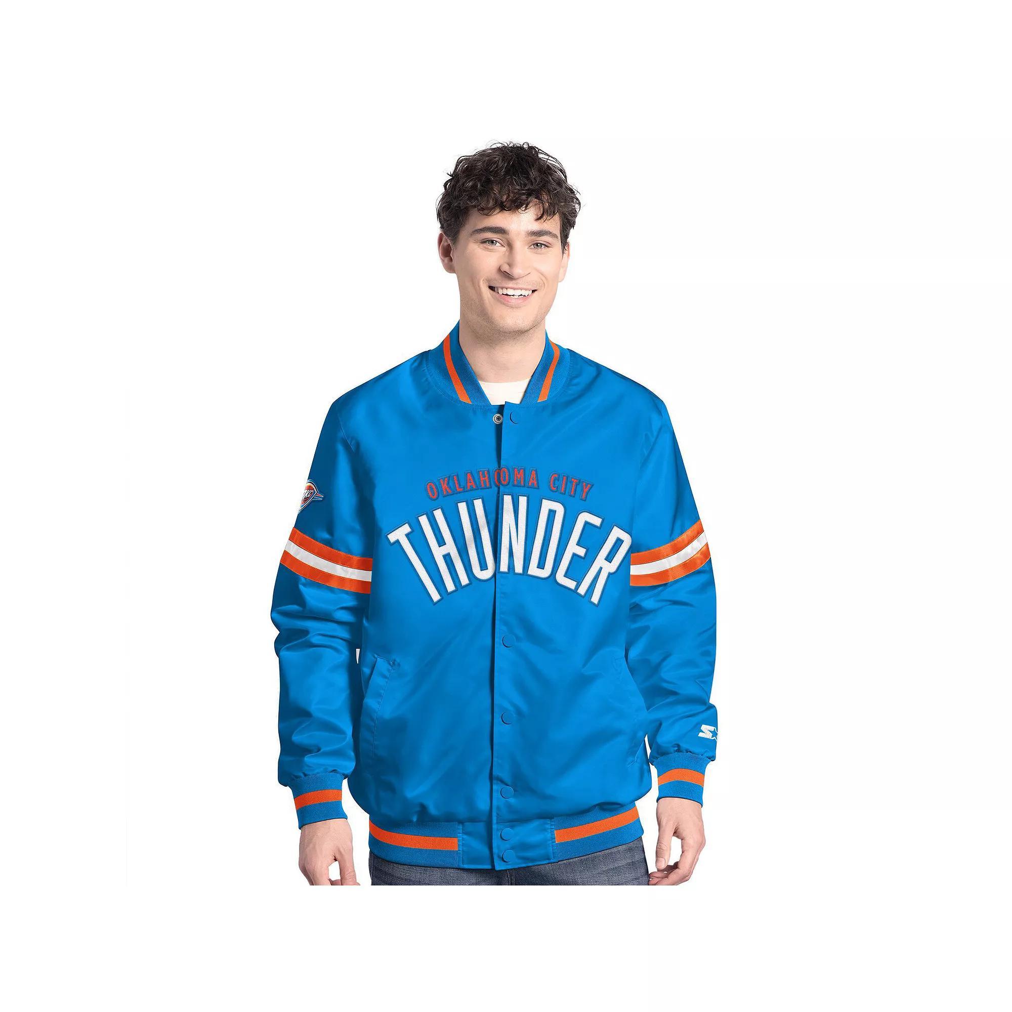 Men's Starter Blue/Orange Oklahoma City Thunder Scout Full Snap Varsity Jacket, Size: Small Product Image