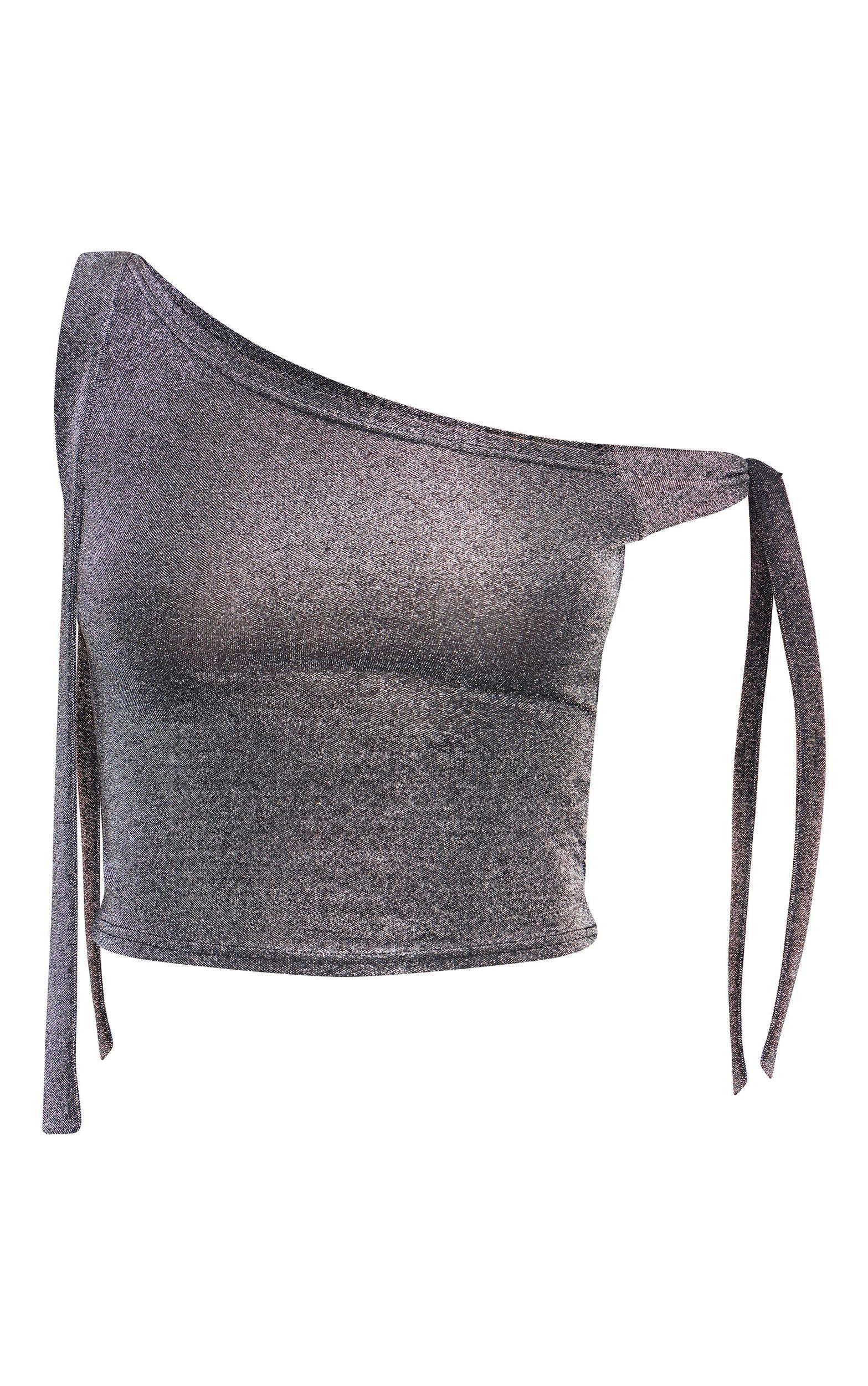 Tall Black Glitter Tie Side Crop Top Product Image