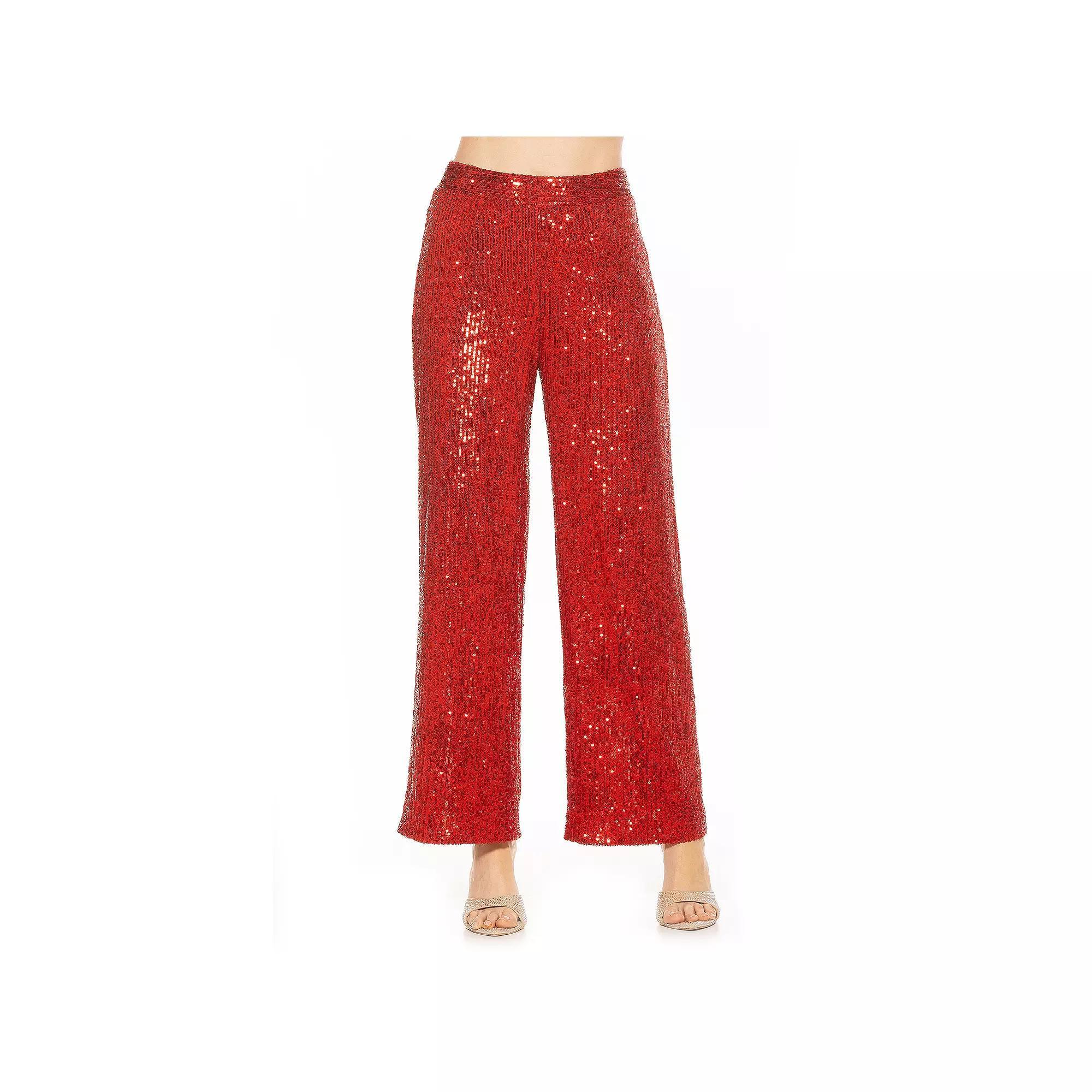 Women's ALEXIA ADMOR Wide-Leg Sequin Pants, Size: Small, Red Product Image
