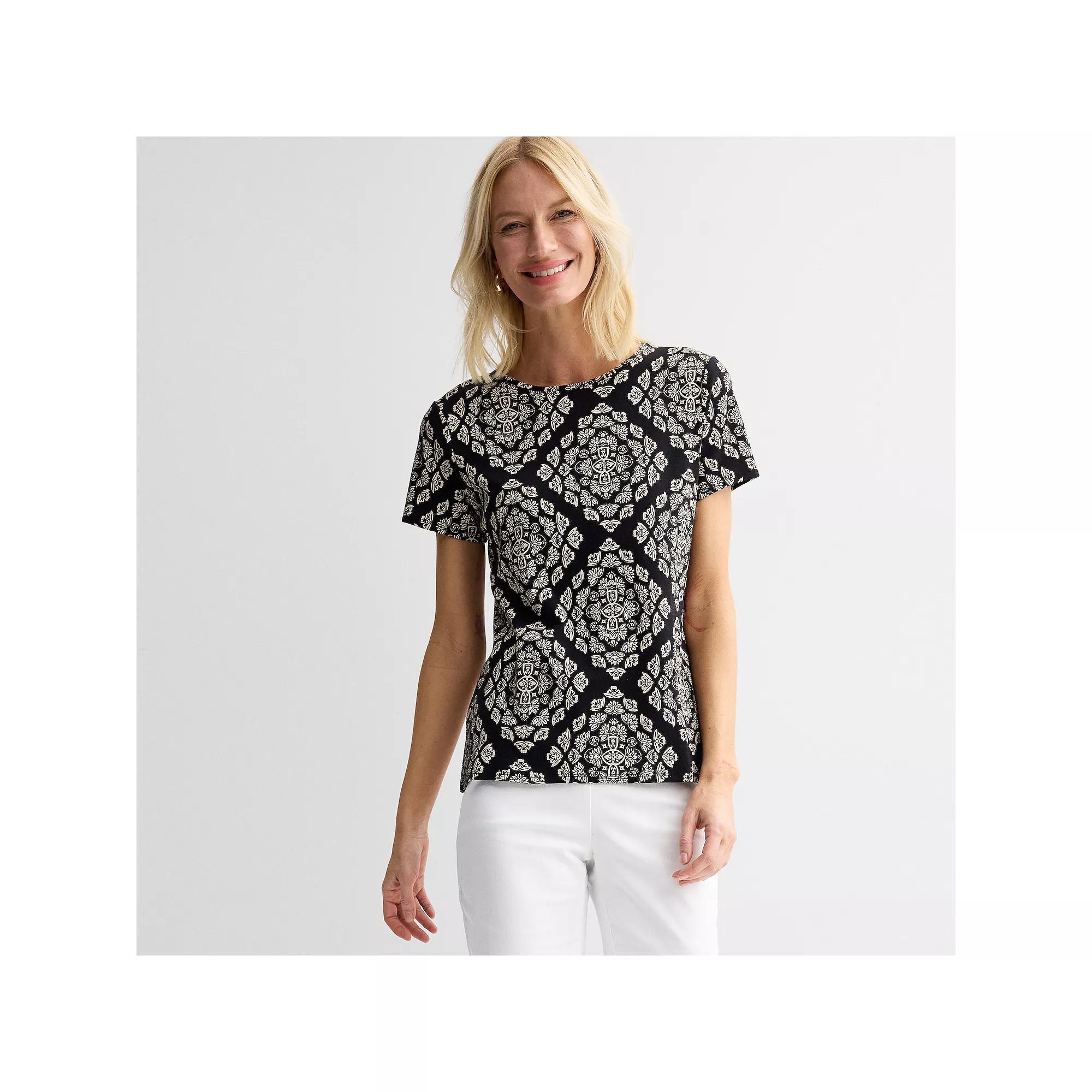 Petite Croft & Barrow® Essential Crewneck Tee, Women's, Size: XS Petite, Black Grand Tile Product Image