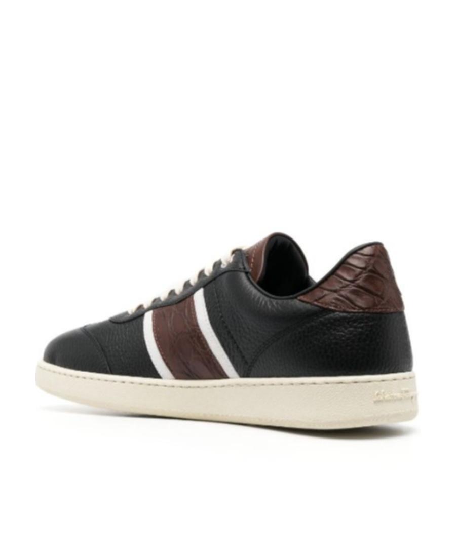 FERRAGAMO Embossed-crocodile Leather Sneakers In Black Product Image
