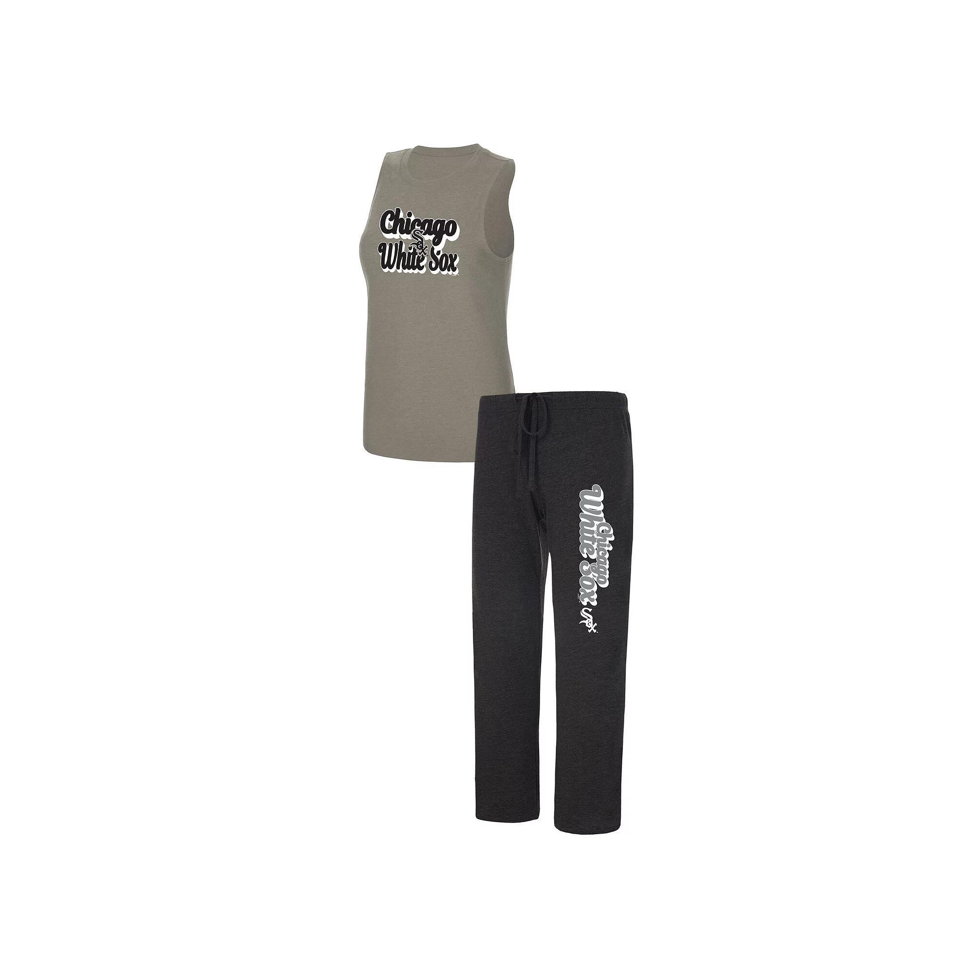 Women's Concepts Sport Black/Gray Chicago White Sox Wordmark Meter Muscle Tank Top & Pants Sleep Set, Size: Large Product Image