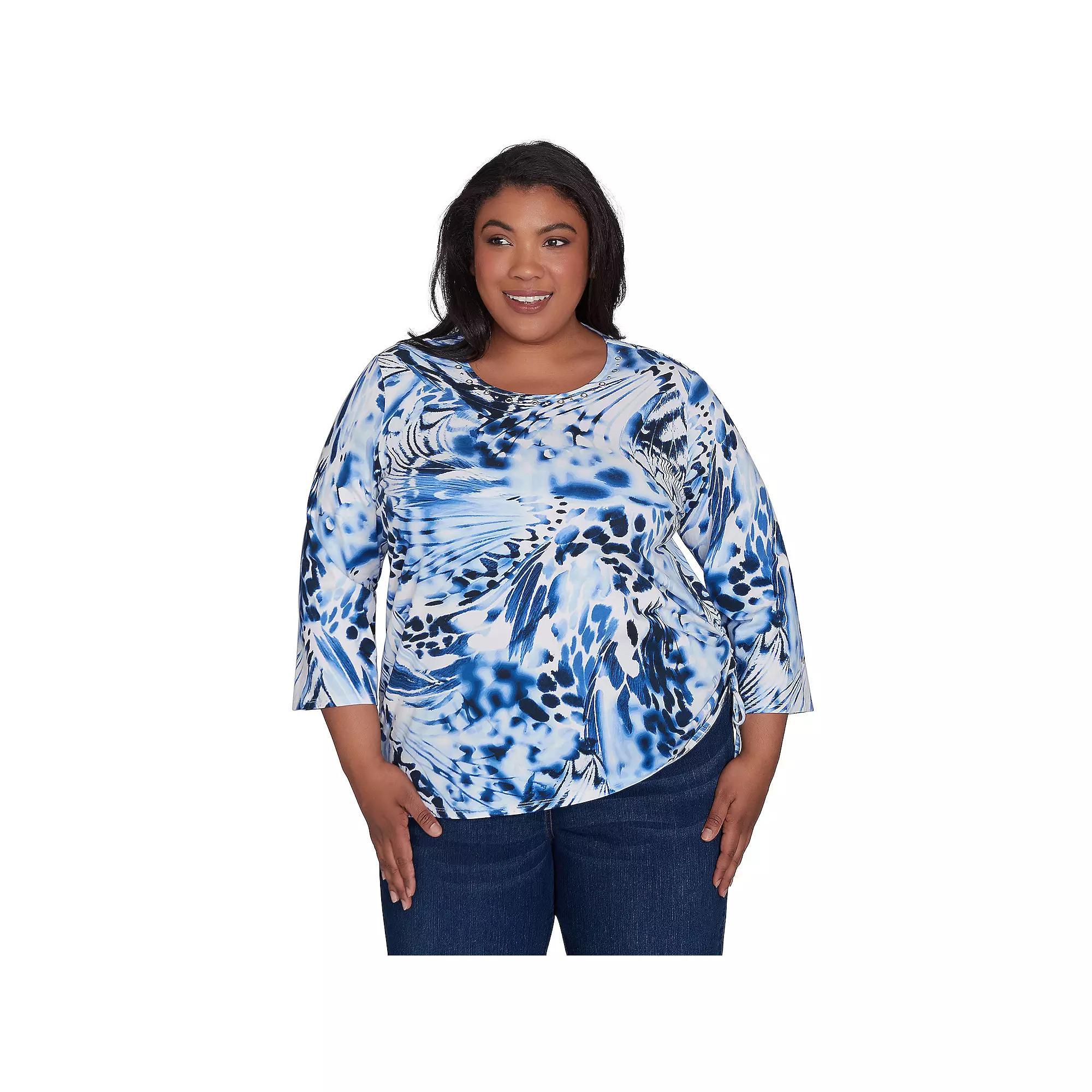 Plus Size Alfred Dunner Abstract Animal Print Three Quarter Sleeve Tee, Womens Product Image