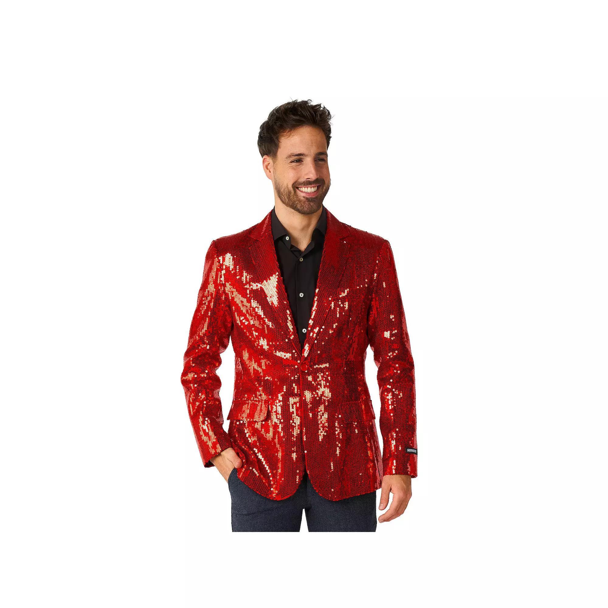 Men's Suitmeister Sequins Red Shiny Slim-Fit Christmas Party Blazer, Size: Medium, Red Sequins Product Image