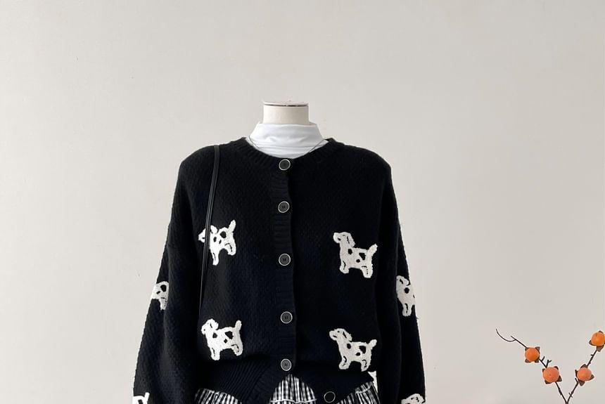 Round Neck Dog Print Cardigan Product Image