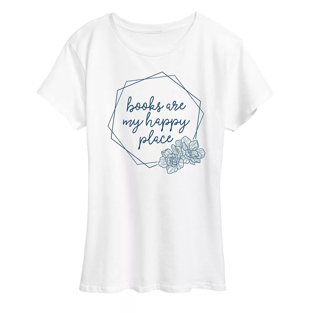 Women's Books Are My Happy Place Graphic Tee, Girl's, Size: Large, White Product Image