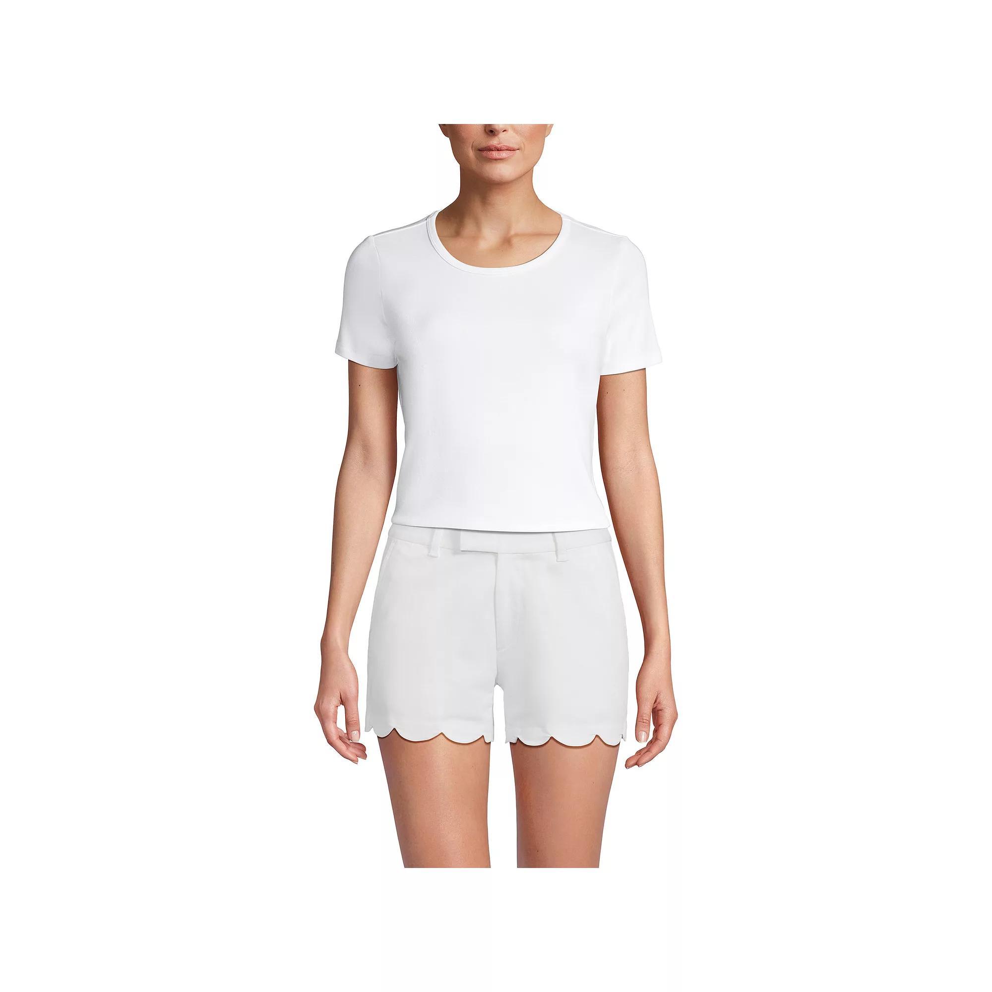 Women's Lands' End Mid Rise Scallop Hem 5-in. Chino Shorts, Size: 12, White Product Image