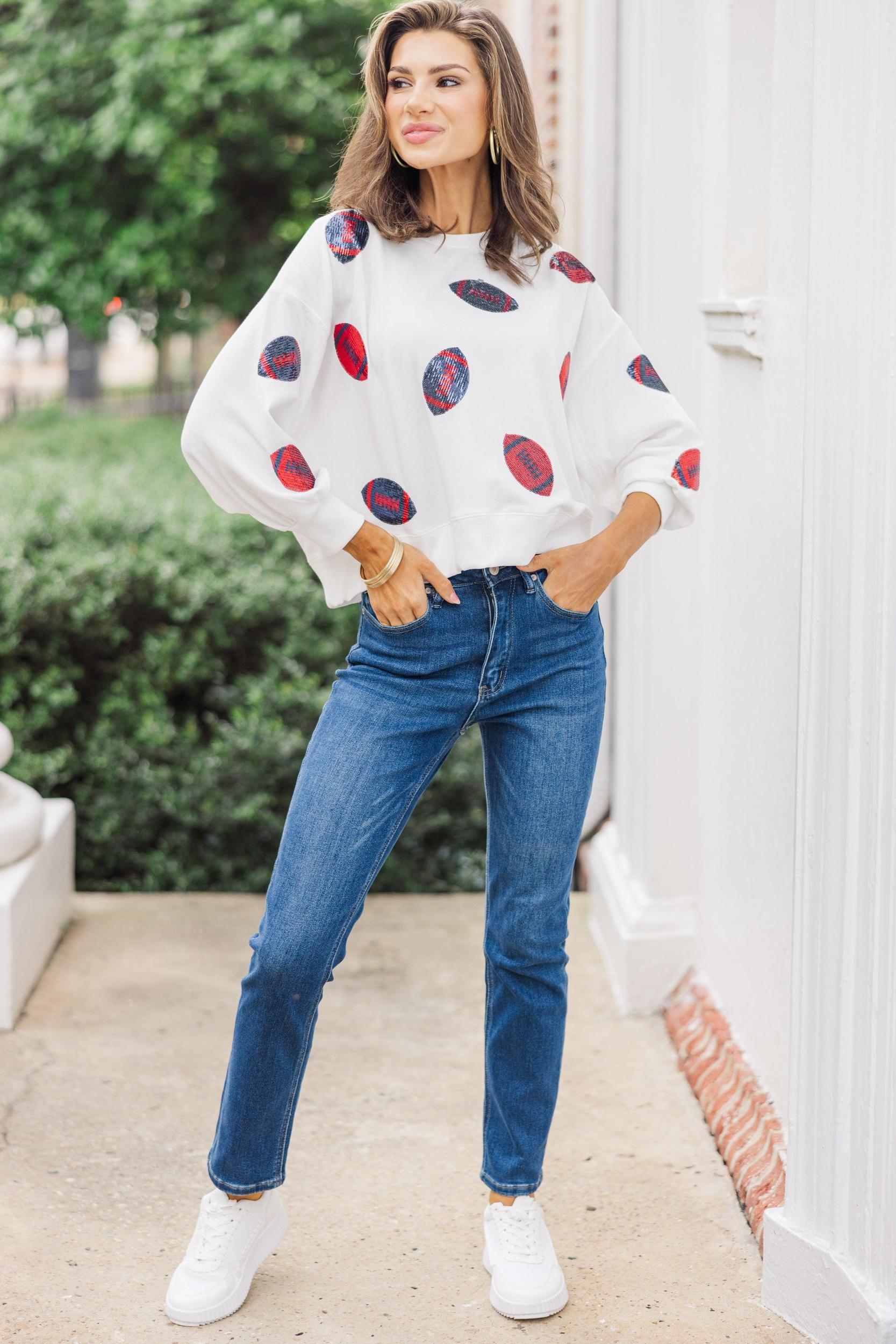Live Your Life Red Football Sequin Top Female Product Image