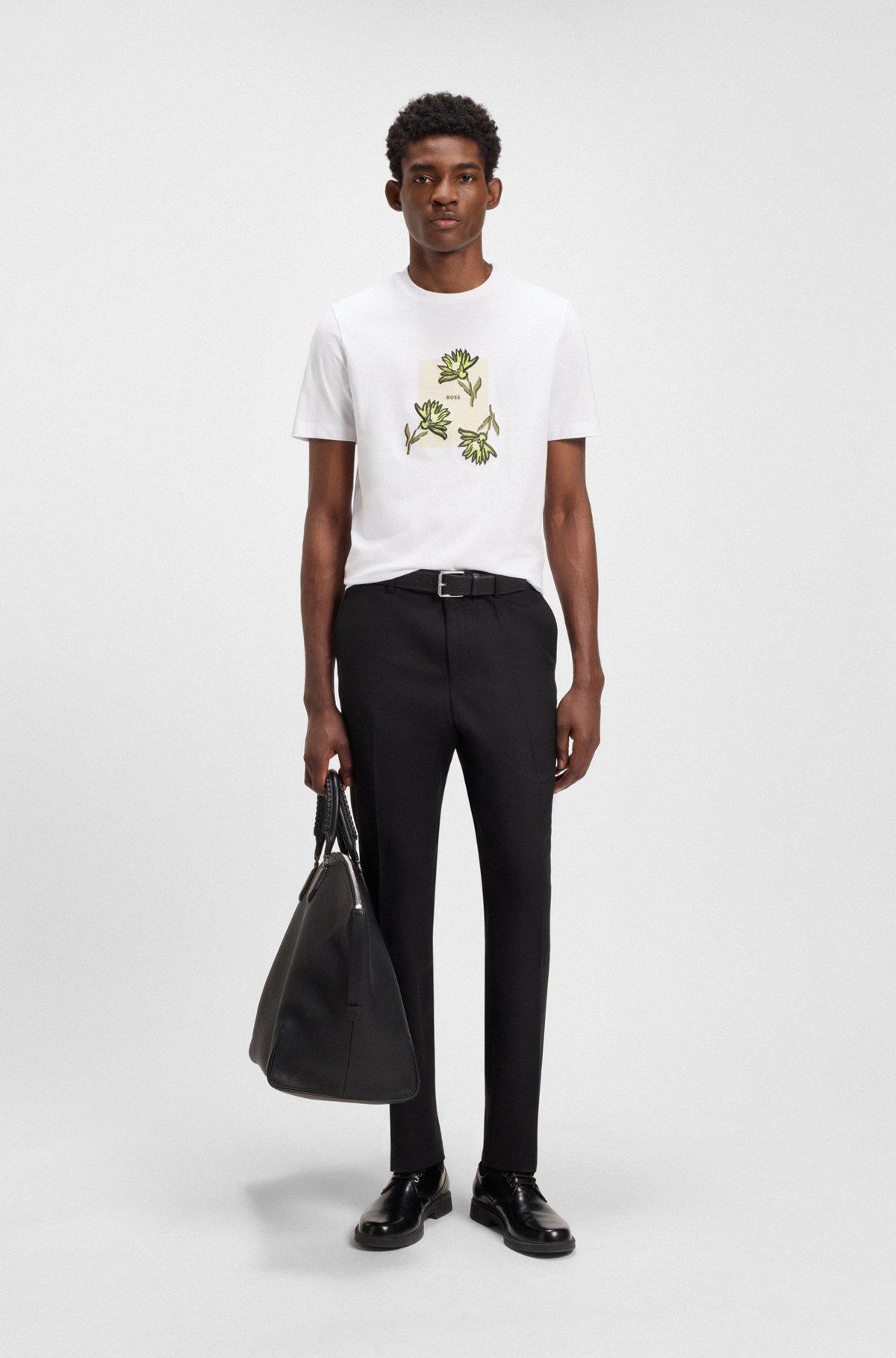 BOSS - Cotton-jersey T-shirt with floral artwork - White Product Image