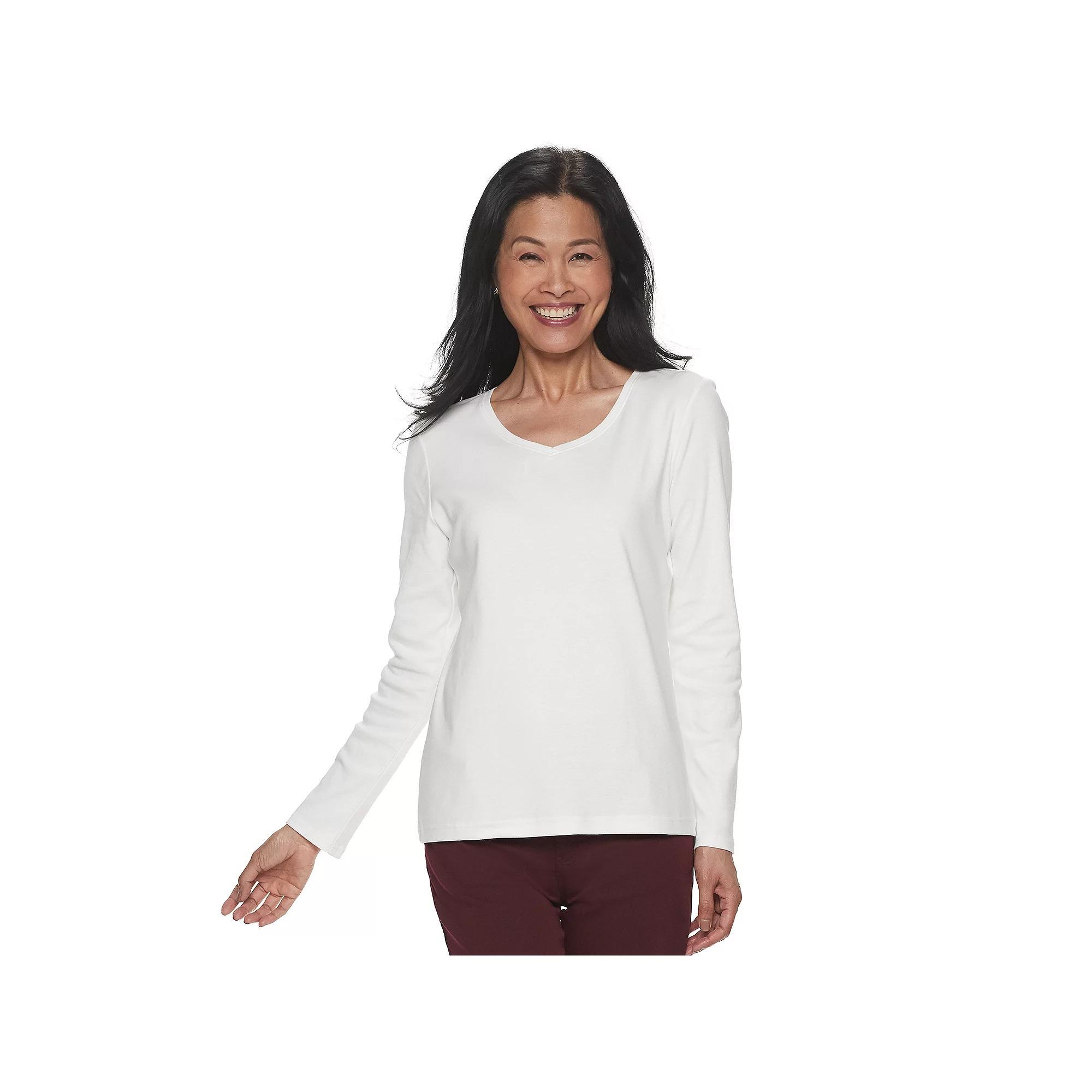 Women's Croft & Barrow® Essential Long Sleeve V-Neck Tee, Size: Medium, White Product Image