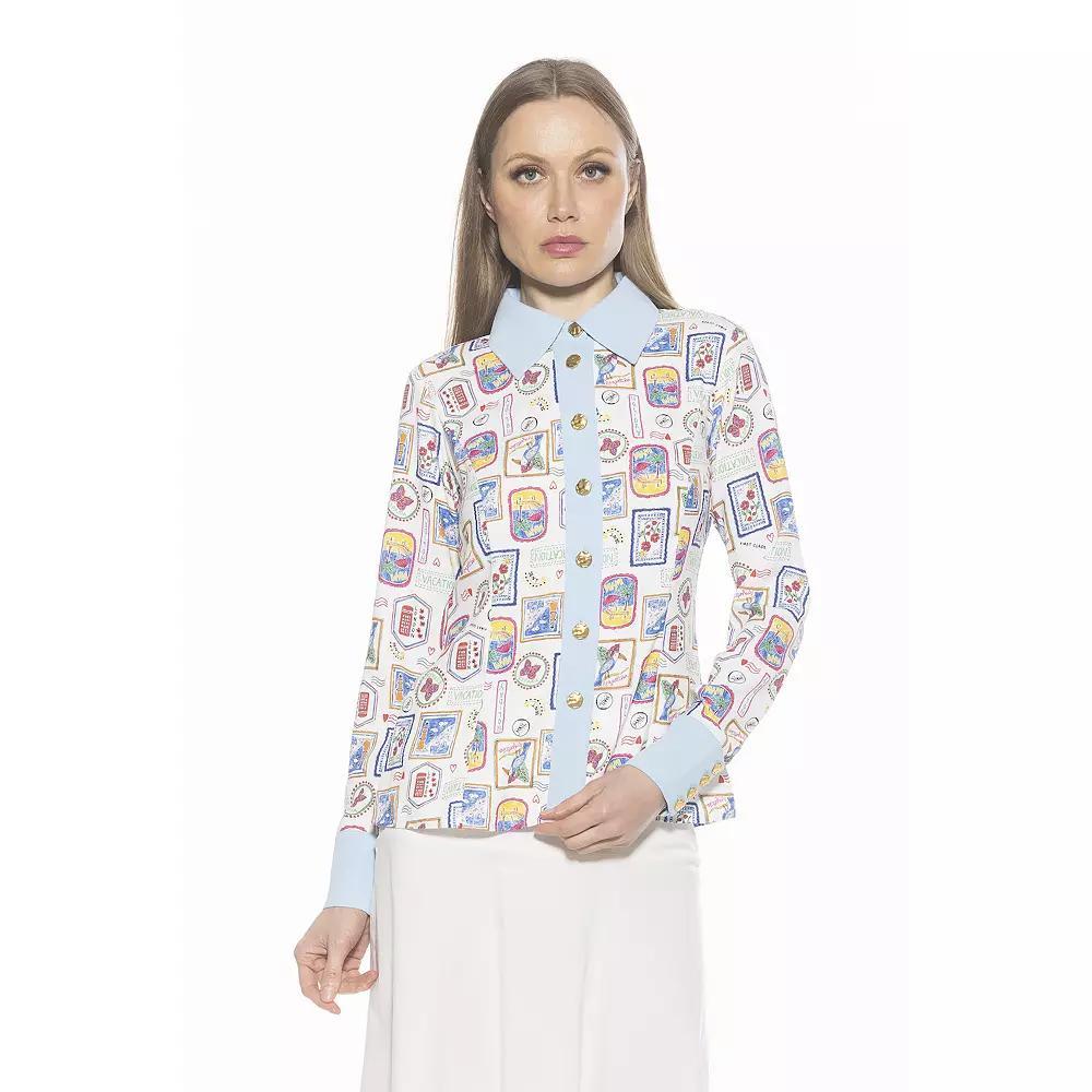 Women's ALEXIA ADMOR Leland Collared Button Down Shirt With Wide Cuff, Size: 2, Ivory Postcard Product Image
