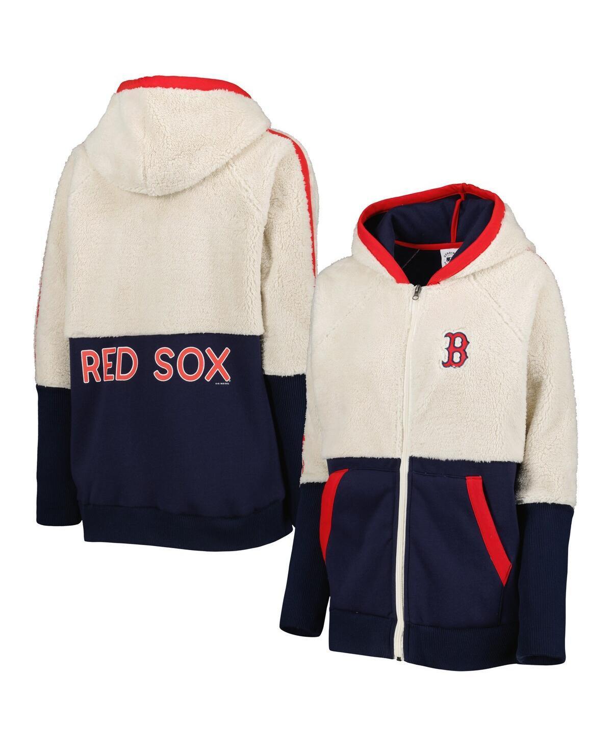 Women's G-III 4Her by Carl Banks Oatmeal/Navy Boston Red Sox Shuffle It Raglan Full-Zip Hoodie, Size: XL, Team Product Image