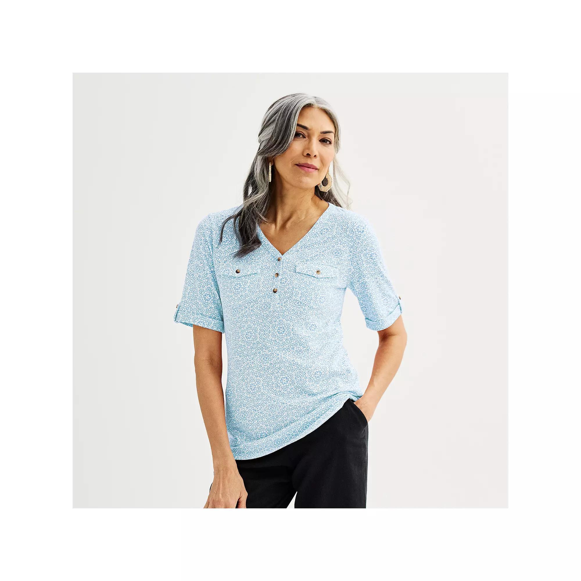 Womens Croft & Barrow Elbow Sleeve Utility Henley Top Product Image
