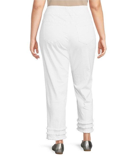 Multiples Plus Size Stretch Straight Leg Fringe Hem Pull-On Denim Ankle Jeans Product Image