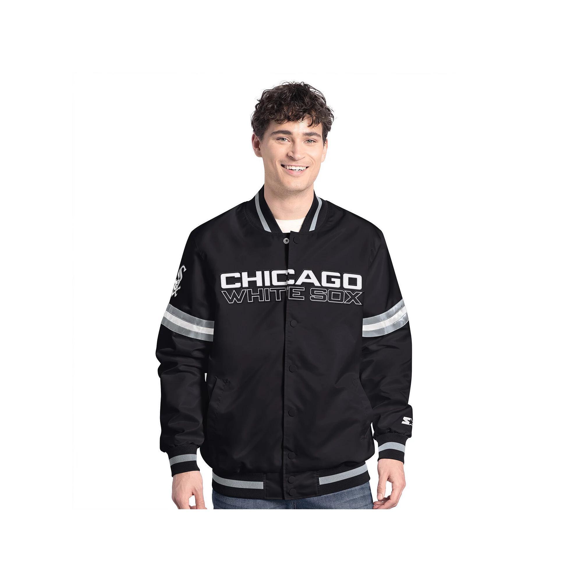 Men's Starter  Black Chicago White Sox Scout Full-Snap Varsity Jacket, Size: 3XL Product Image