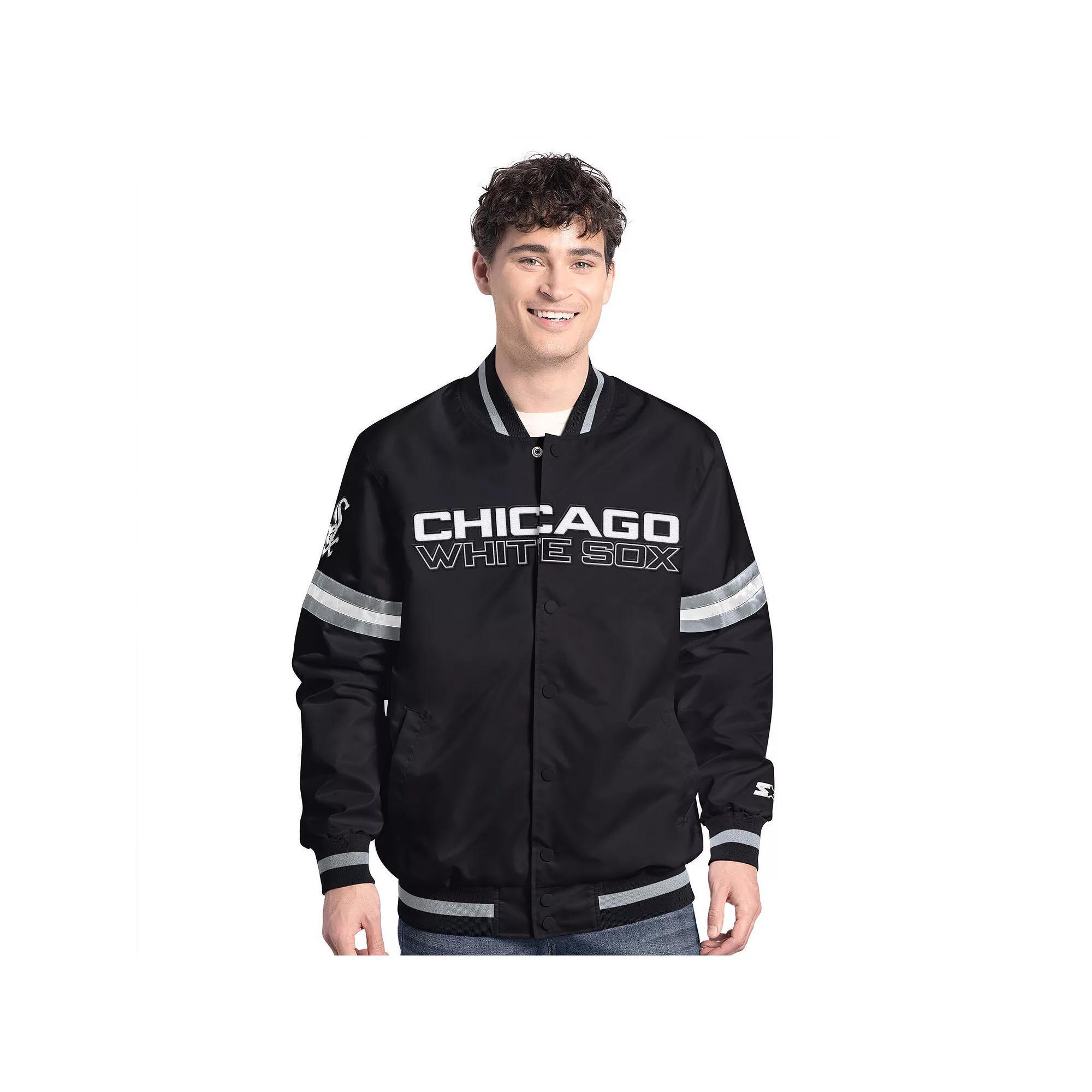 Men's Starter  Black Chicago White Sox Scout Full-Snap Varsity Jacket, Size: 3XL Product Image