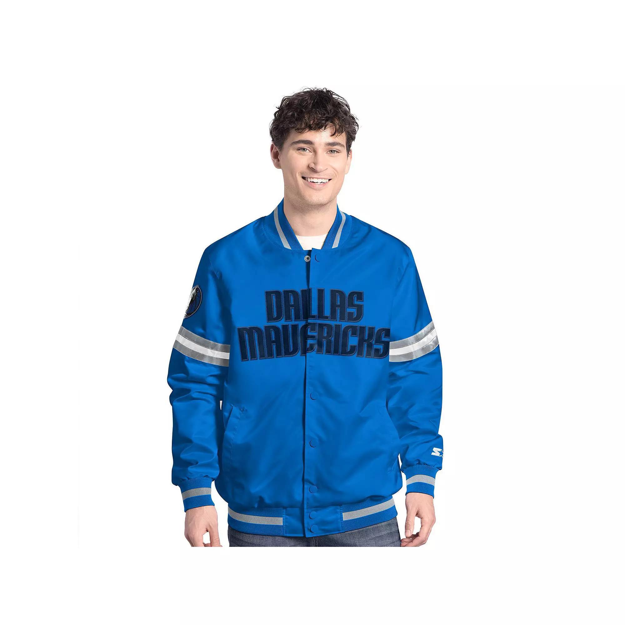 Men's Starter Blue/Silver Dallas Mavericks Scout Full Snap Varsity Jacket, Size: Small Product Image