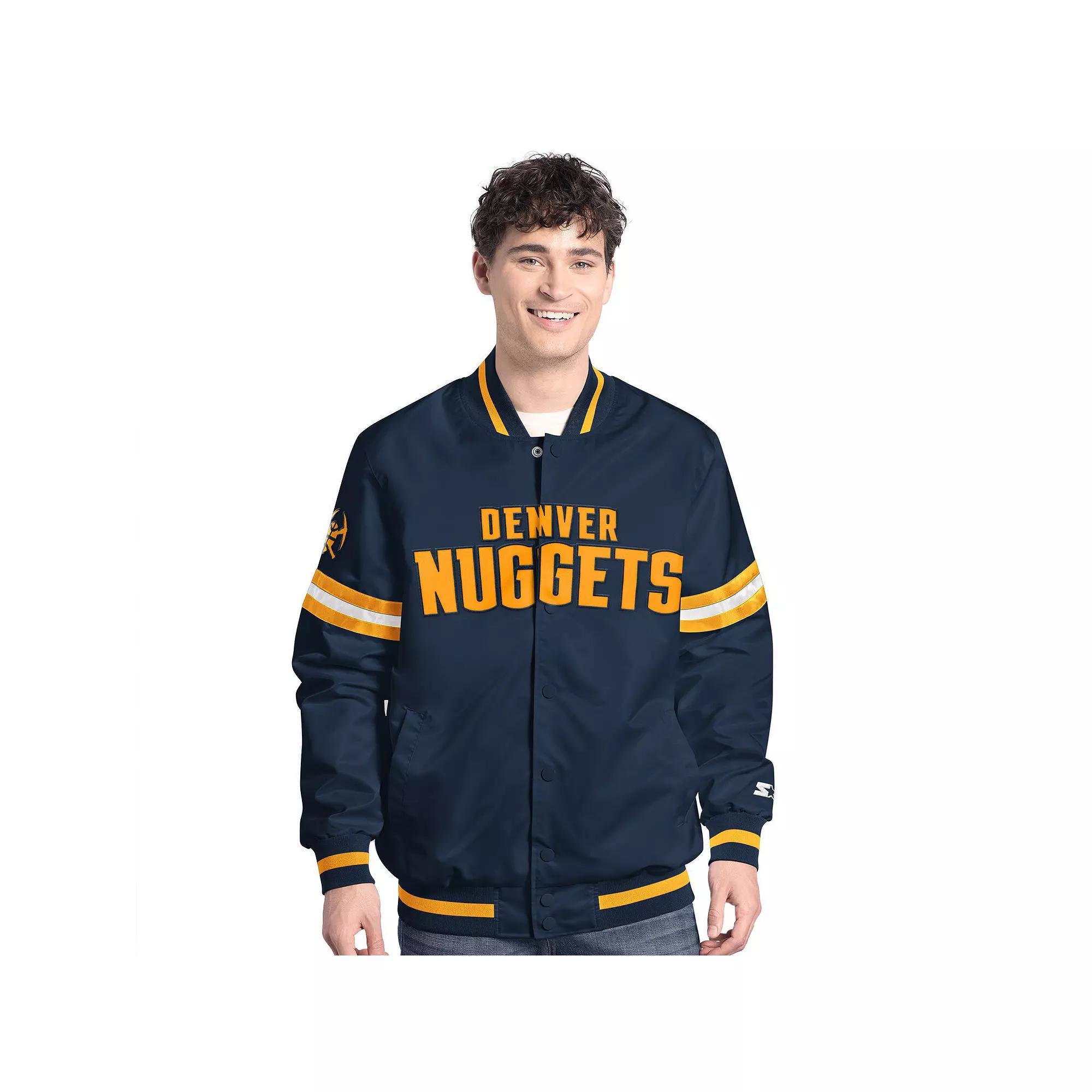 Men's Starter Navy/Gold Denver Nuggets Scout Full Snap Varsity Jacket, Size: Small, Nug Blue Product Image