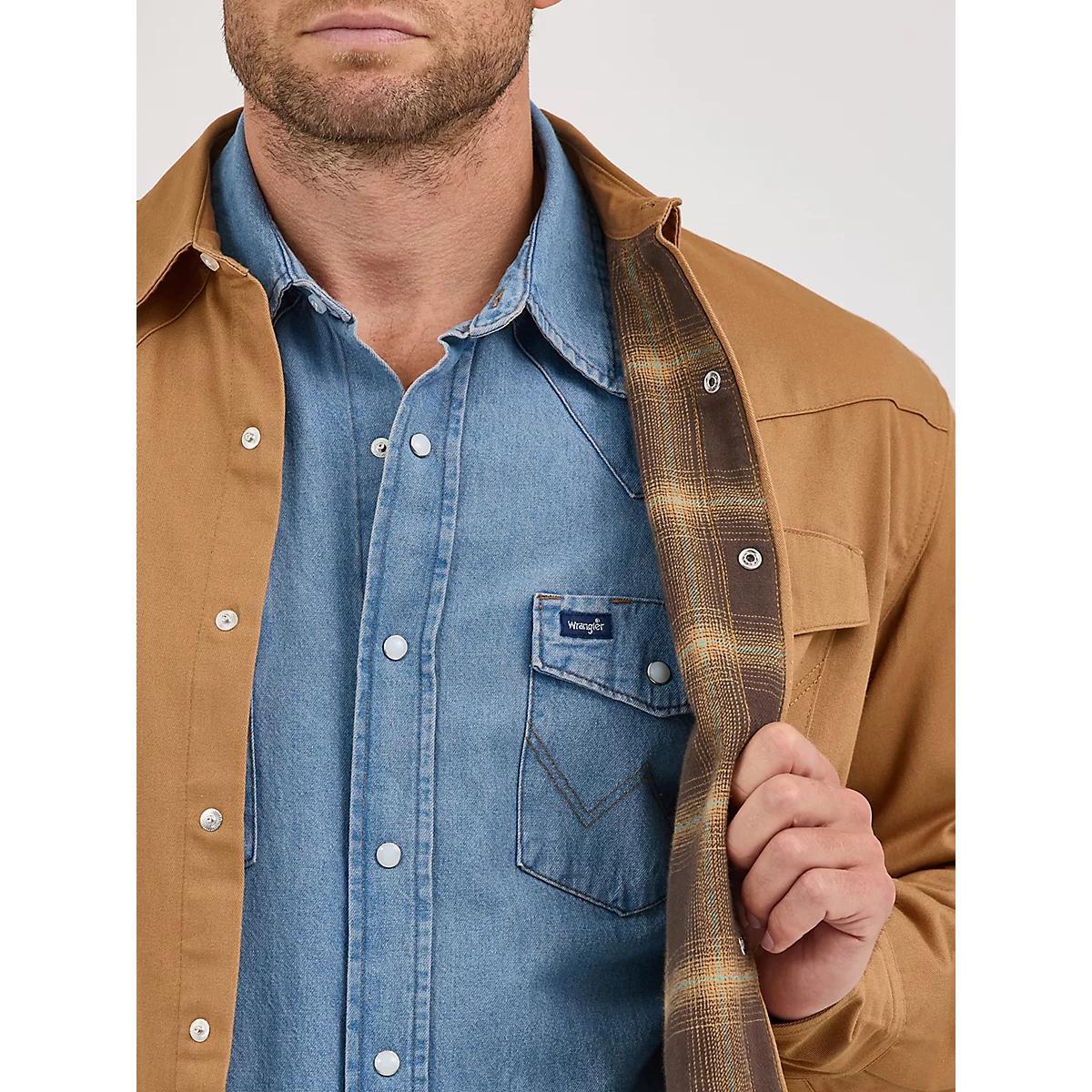 Men's Wrangler® Long Sleeve Flannel Lined Solid Work Shirt in Rawhide Product Image