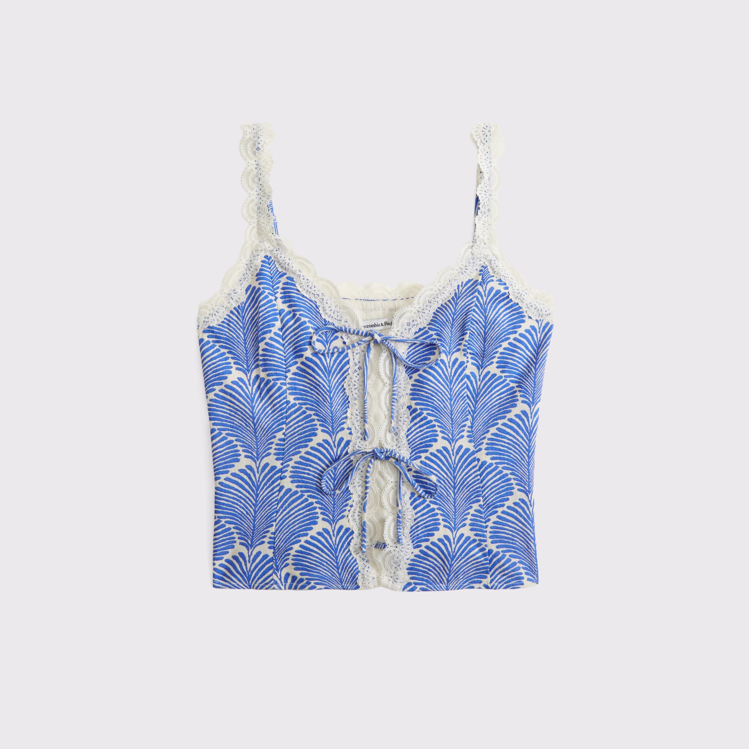 Lace-Trim Tie-Front Peplum Top Product Image