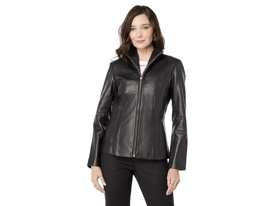 Cole Haan Leather Stand Collar Jacket Product Image