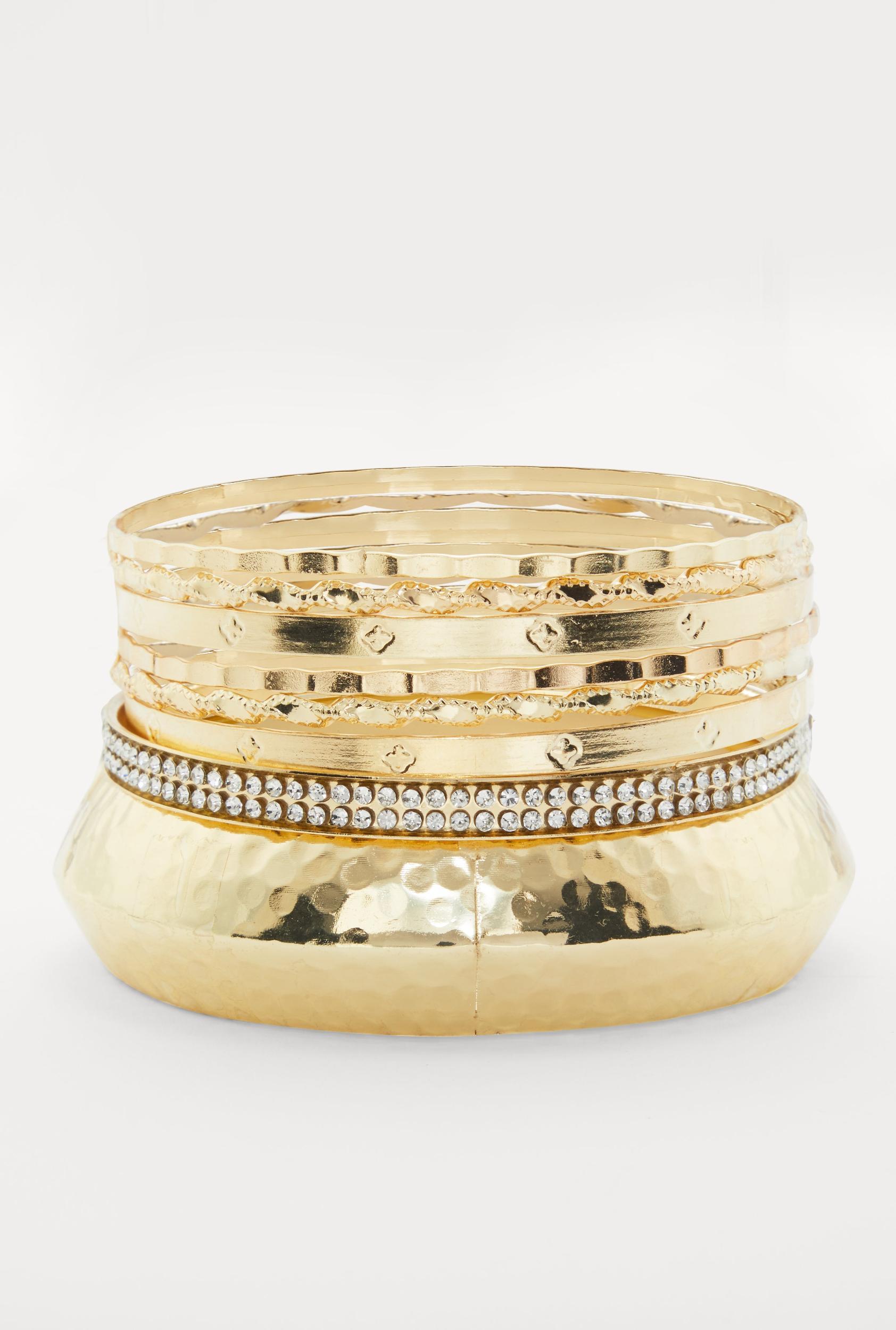 Plus Size Assorted Metallic Hammered Detail Bangles Set of 8 Male Product Image