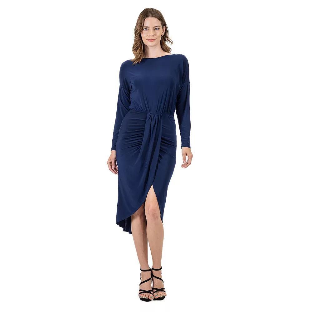 Women's 24Seven Comfort Apparel Long Sleeve Dressy Tulip Skirt Knee Length Dress, Size: Medium, Red Product Image