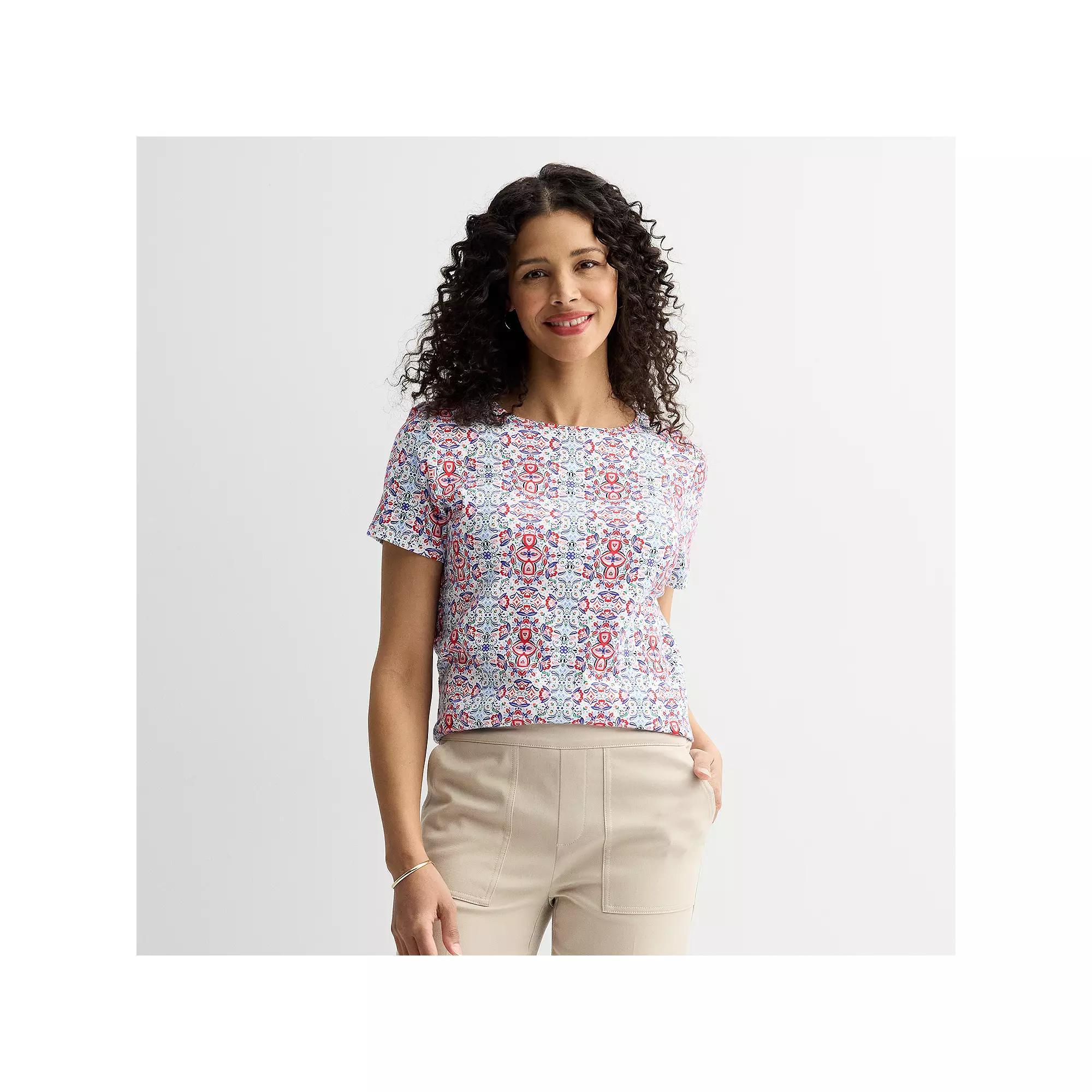 Women's Croft & Barrow® Essential Crewneck Tee, Size: XXL, Red Ornate Tile Product Image