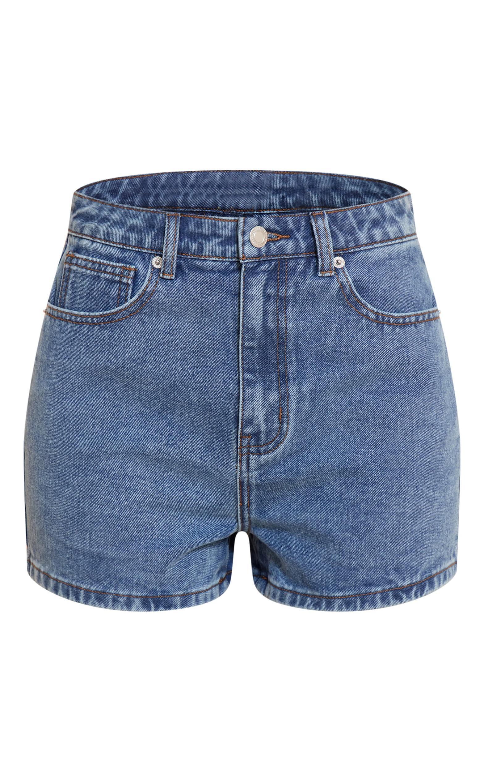 Tall Mid Blue Wash High Waisted Basic Shorts Product Image