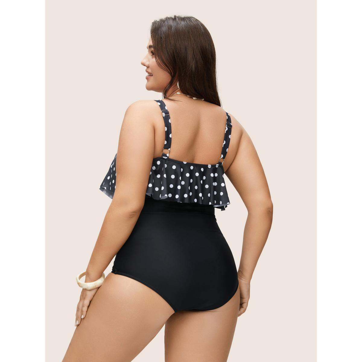 Plus Size Polka Dot Patchwork Ruffles Gathered One Piece Swimsuit Women's Swimwear Black Beach Non Curve Bathing Suits High stretch One Pieces BloomChic 22-24/3X Product Image