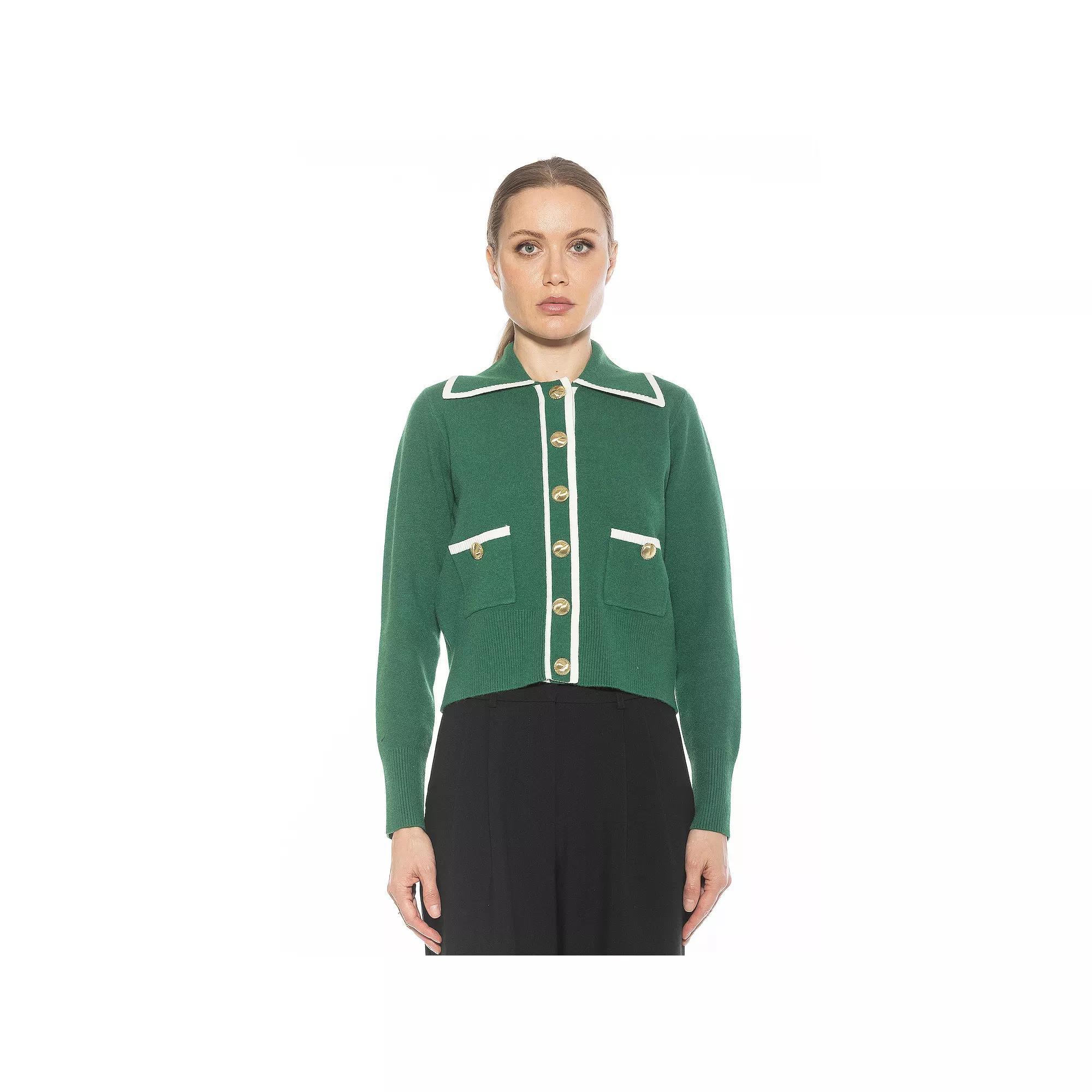 Women's ALEXIA ADMOR Mari Long Sleeve Button Detail Sweater Jacket, Size: XS, Green Product Image