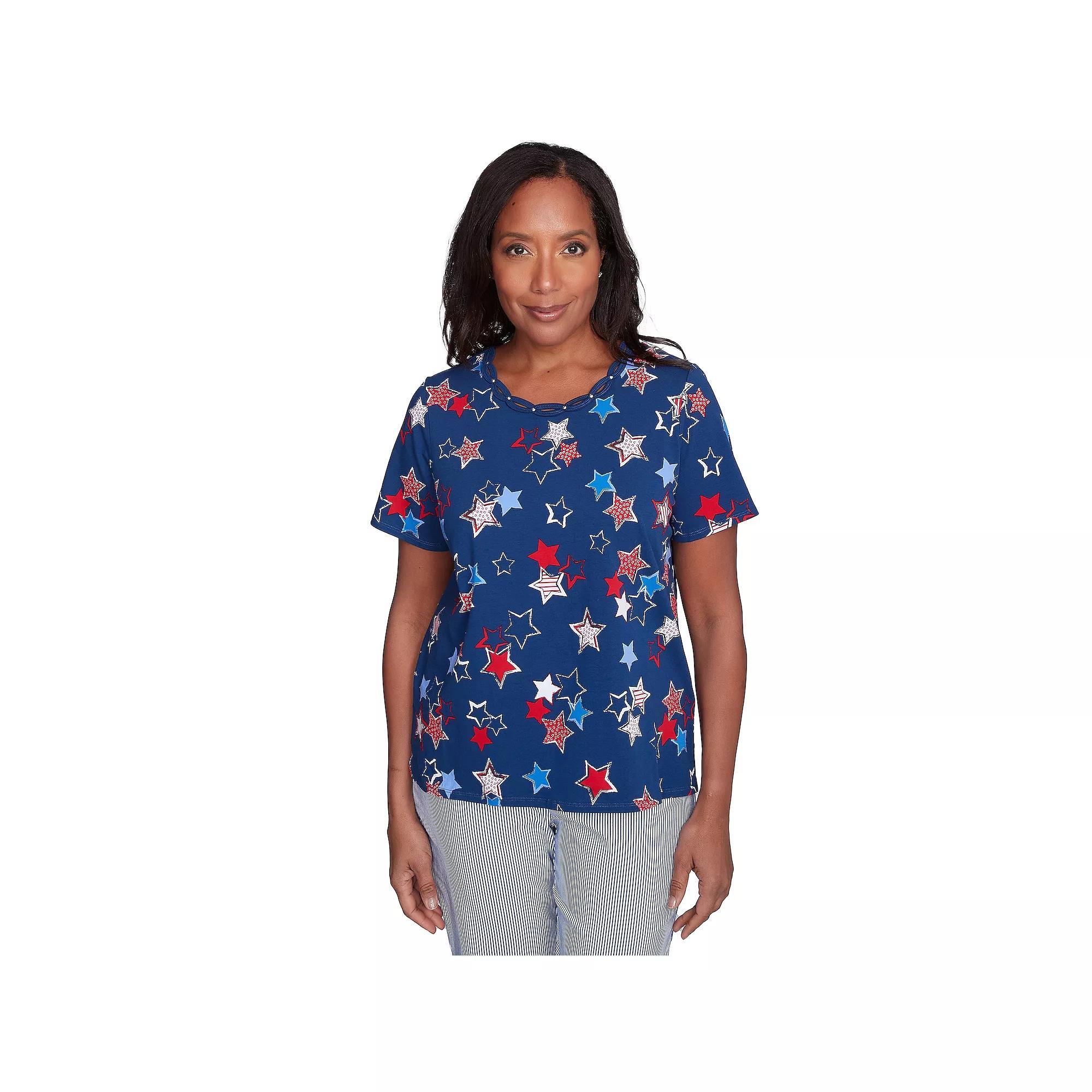 Women's Alfred Dunner Star Studded Tee, Size: XL, Blue Product Image