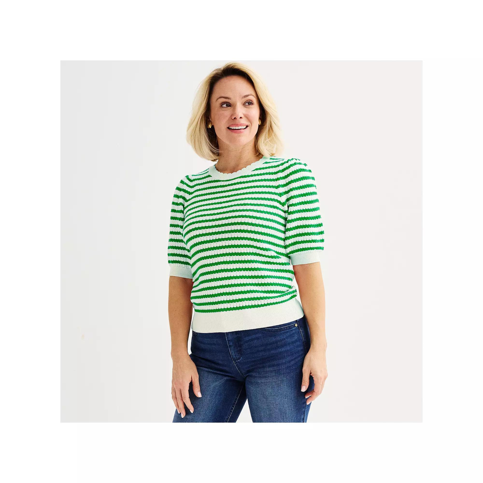Women's Draper James Puffed Short Sleeve Striped Sweater, Size: Small, Red Stripe Product Image