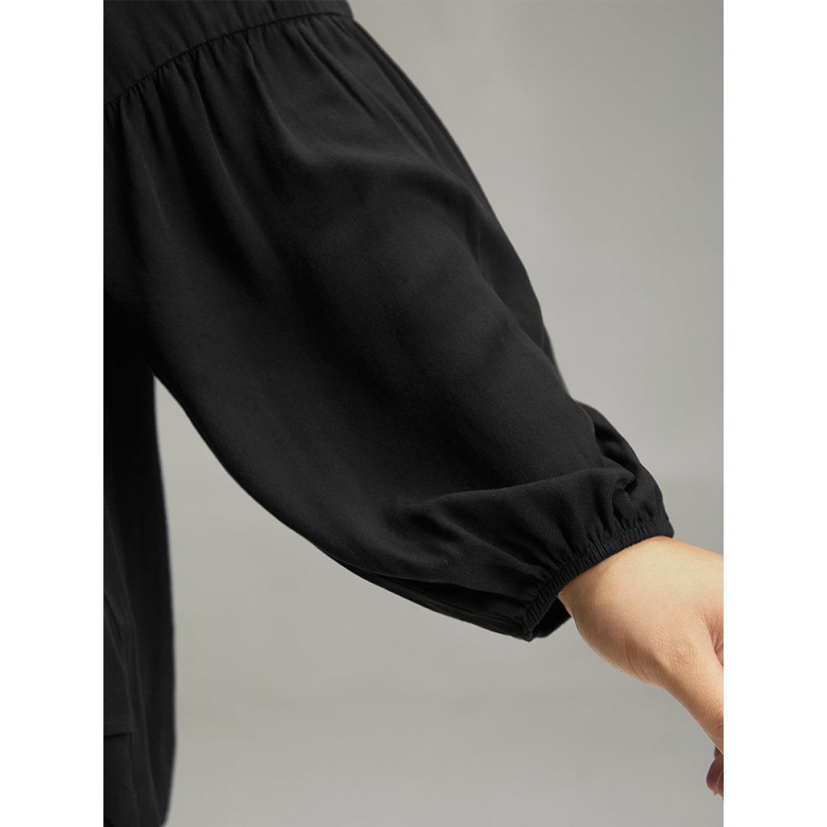 Plus Size Black Seam Detail Frill Trim Layered Blouse Women Elegant Long Sleeve Round Neck Dailywear Blouses BloomChic 12/L Product Image