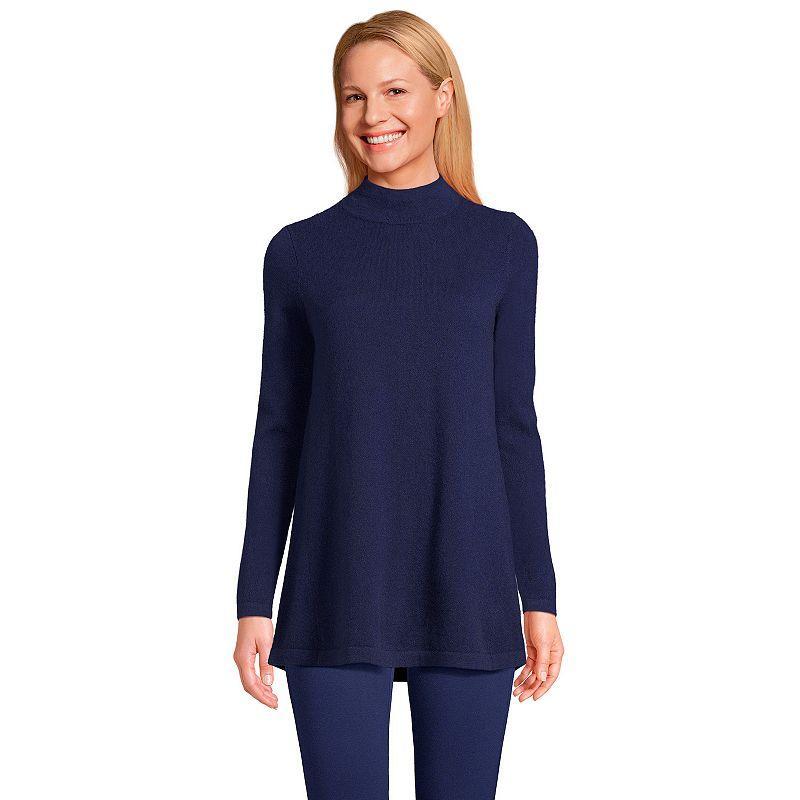 Women's Lands' End Cashmere Mock Neck Swing Tunic Sweater, Size: Large, Fresh Ivory Product Image