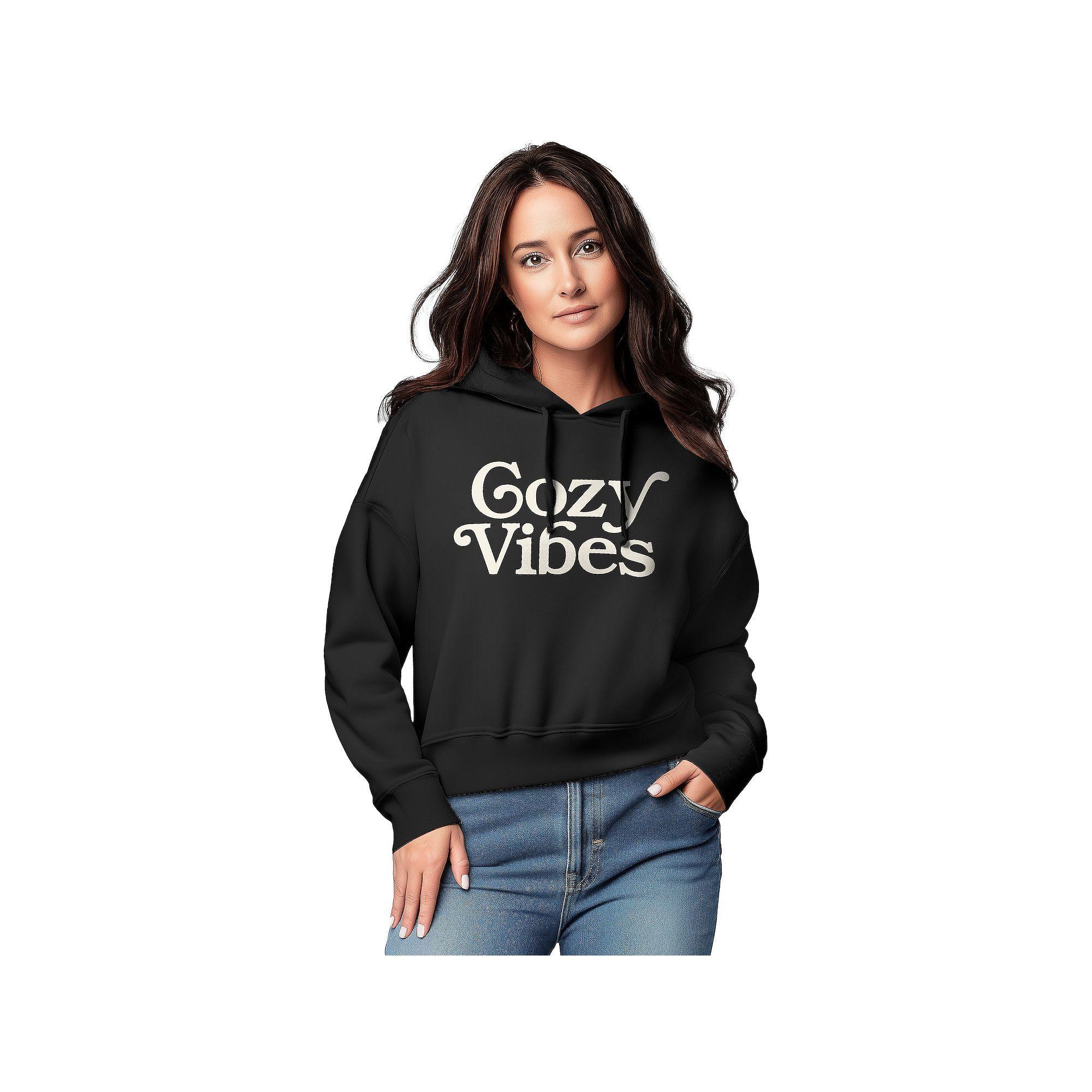 Womens Cozy Vibes Graphic Cropped Hoodie Product Image