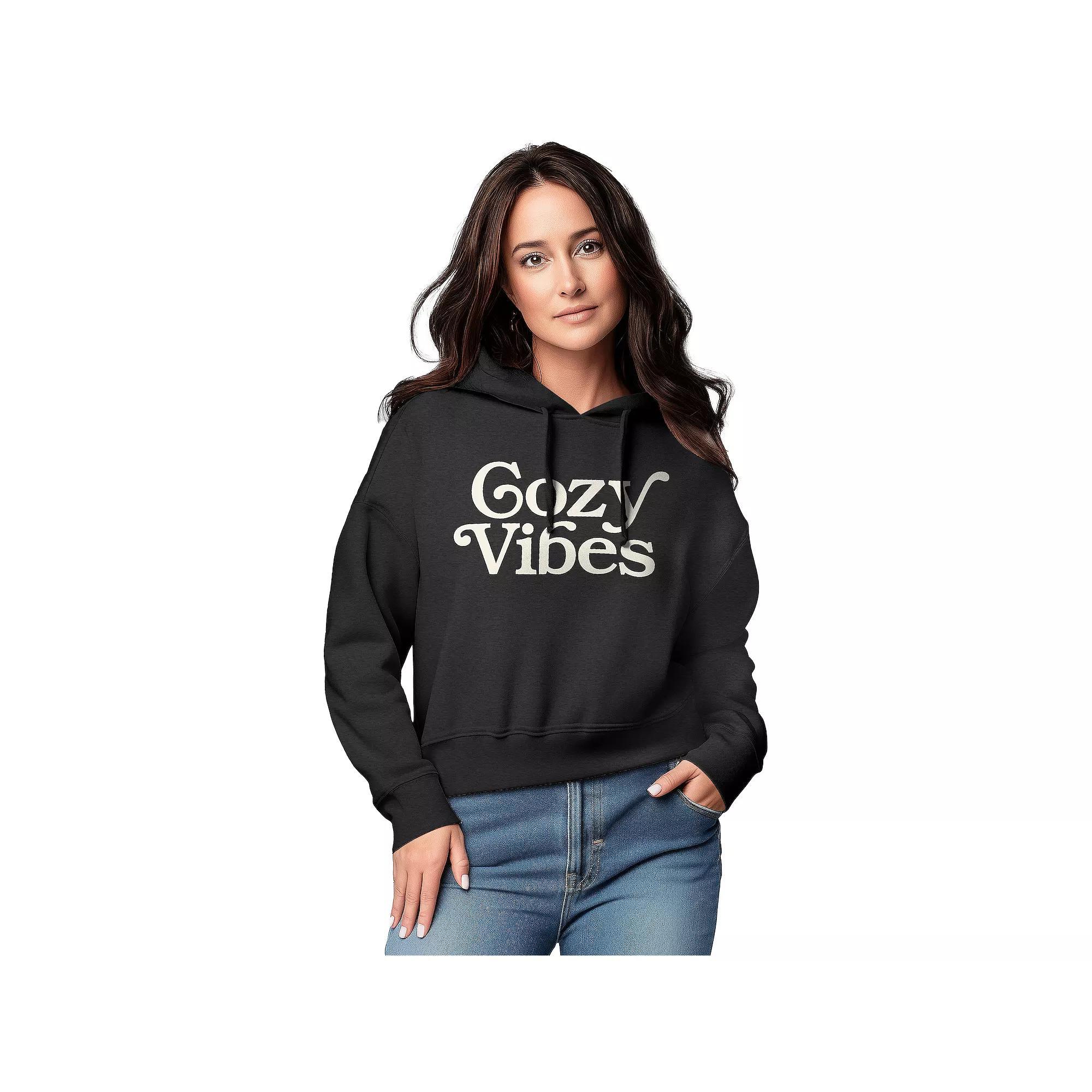 Womens Cozy Vibes Graphic Cropped Hoodie Product Image