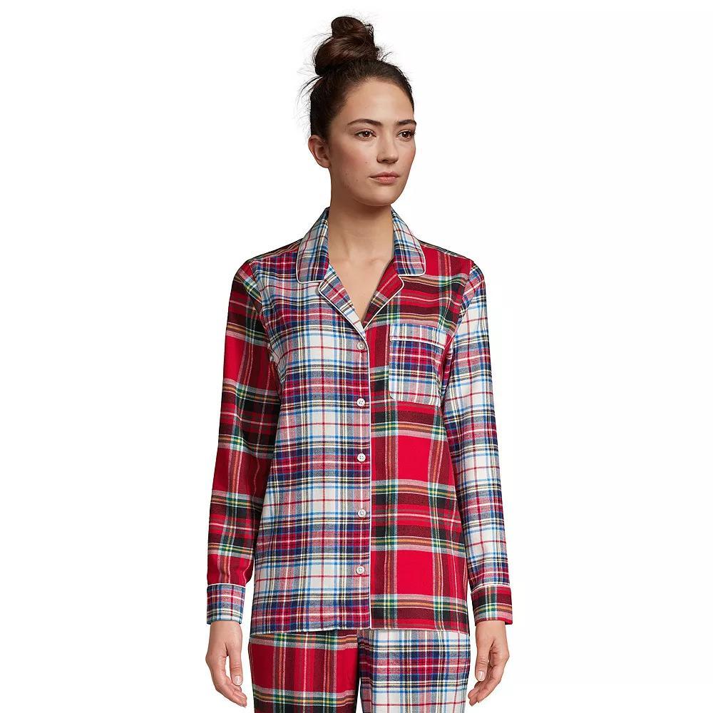 Women's Lands' End Long Sleeve Flannel Pajama Top, Size: Medium, Red Patchwork Plaid Product Image