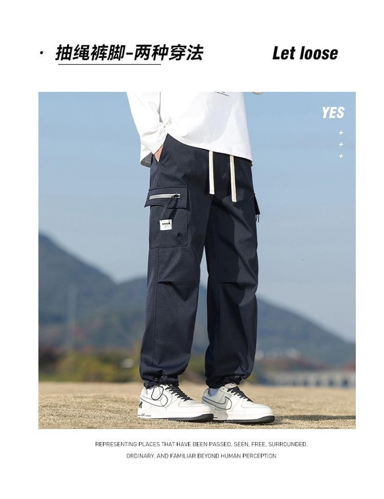 High Waist Plain Wide Leg Cargo Pants Product Image