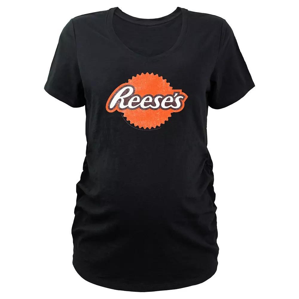 Maternity Reese's Distressed Style Logo V-Neck Graphic Tee, Women's, Size: XS-MAT, Black Product Image