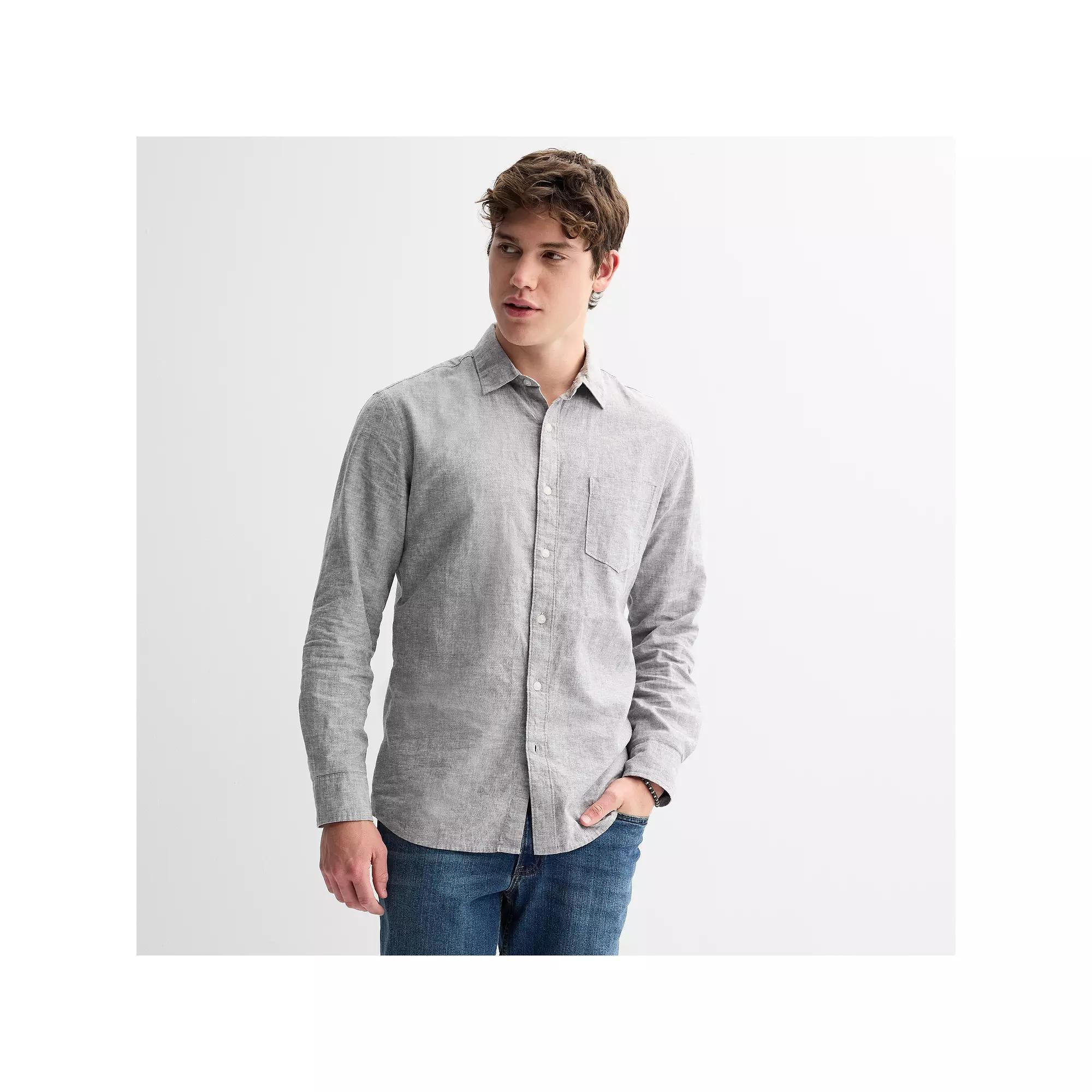 Men's Sonoma Goods For Life® Perfect Length Long Sleeve Linen Shirt, Size: XXL, Granite Gray Product Image