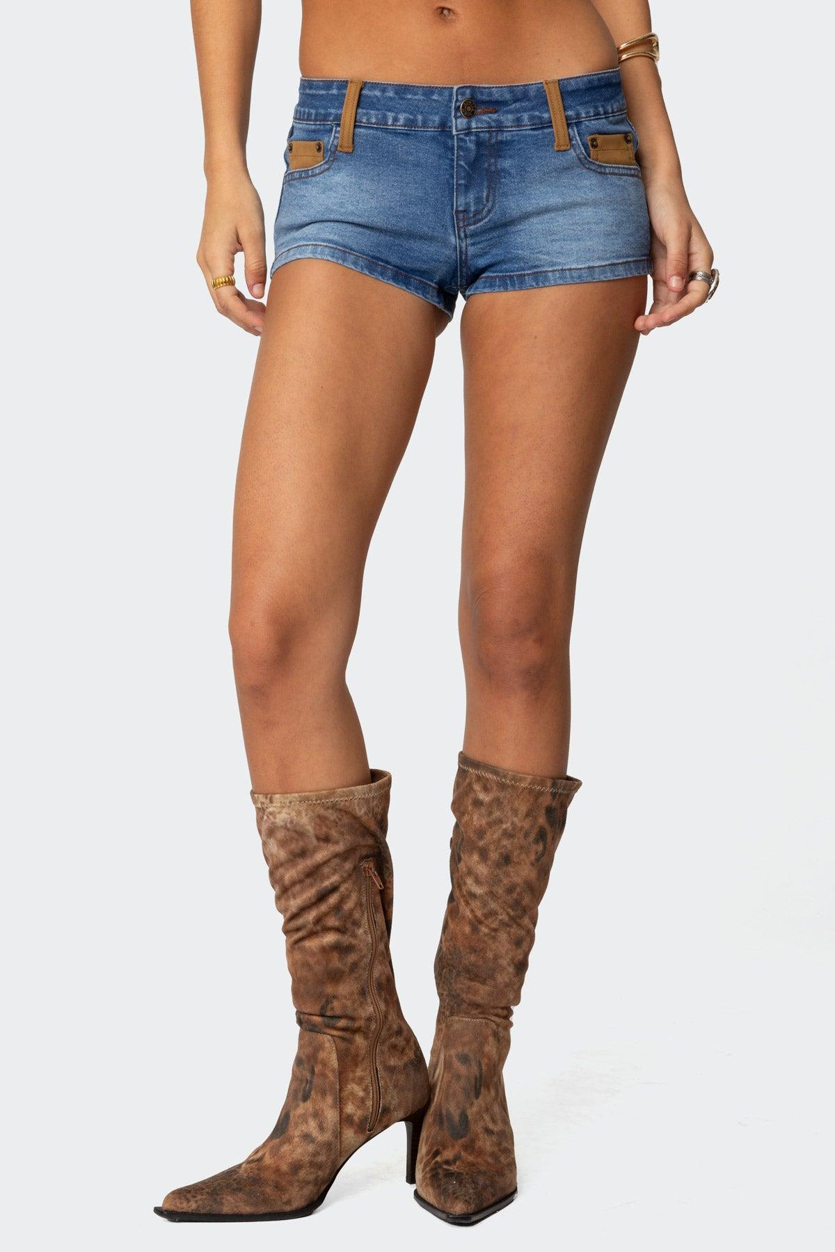 Max Suede Detail Denim Micro Shorts Product Image