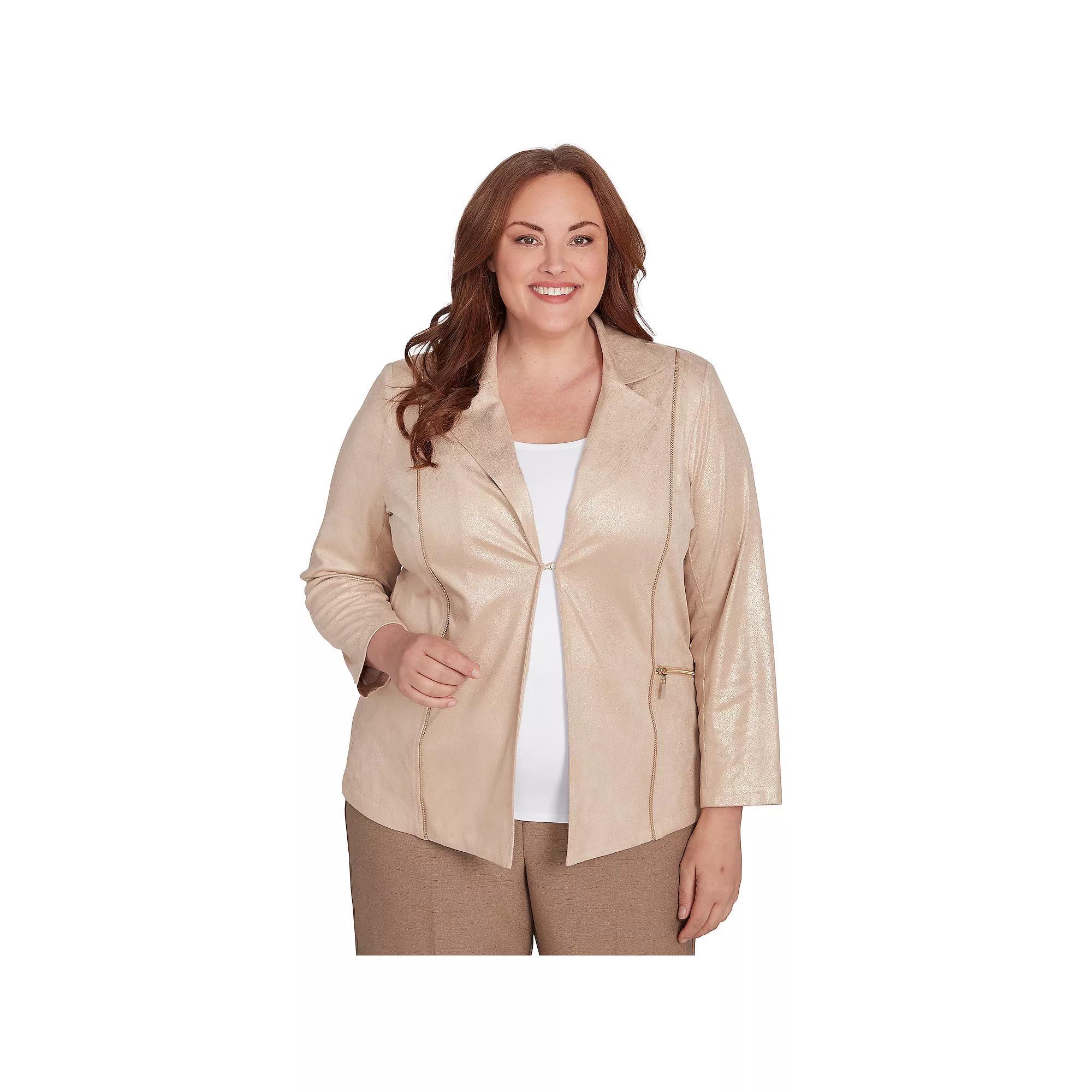 Plus Size Alfred Dunner Shimmer Faux Leather Jacket, Womens Beige Product Image