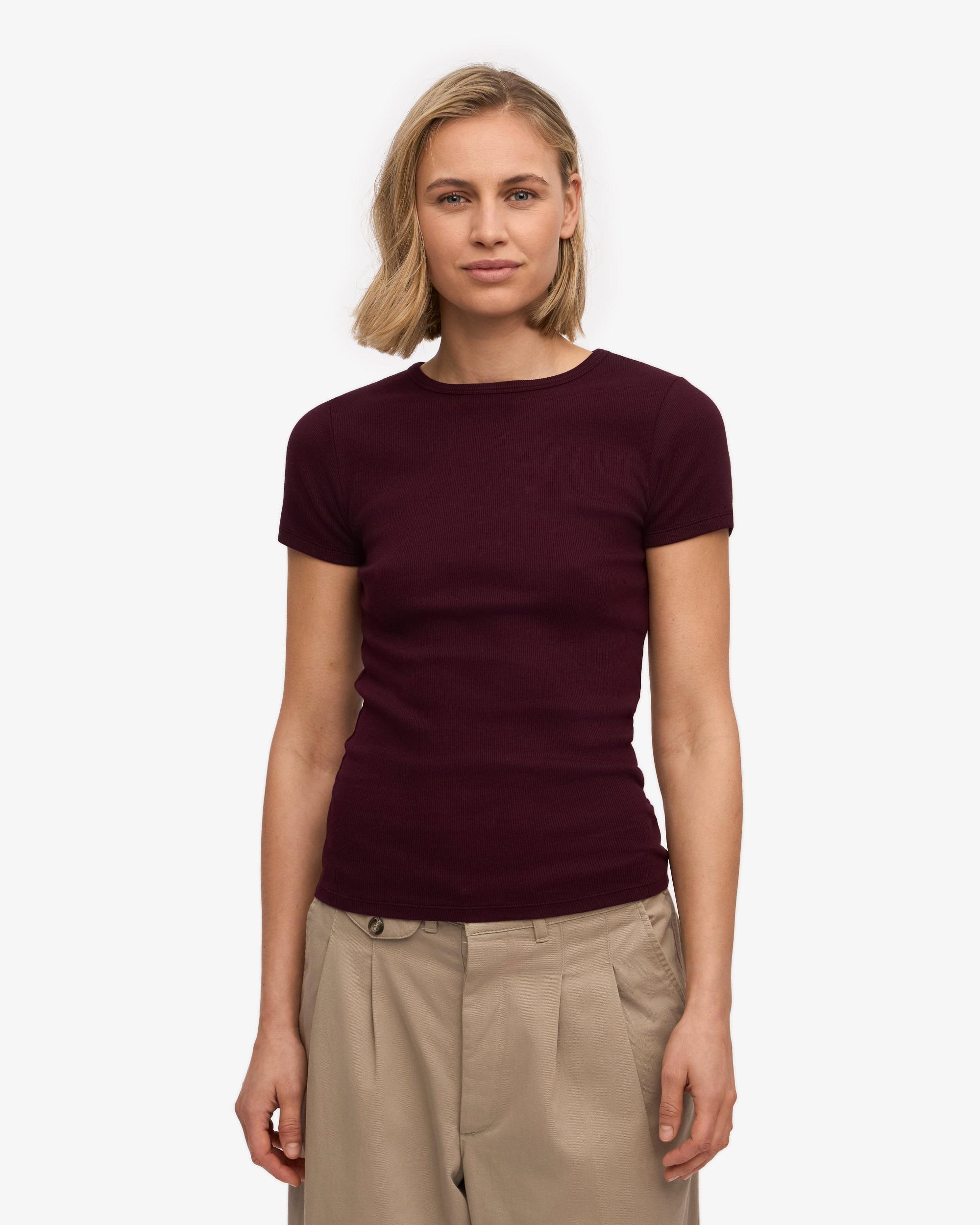 Organic Rib T-Shirt - Oxblood Red Product Image