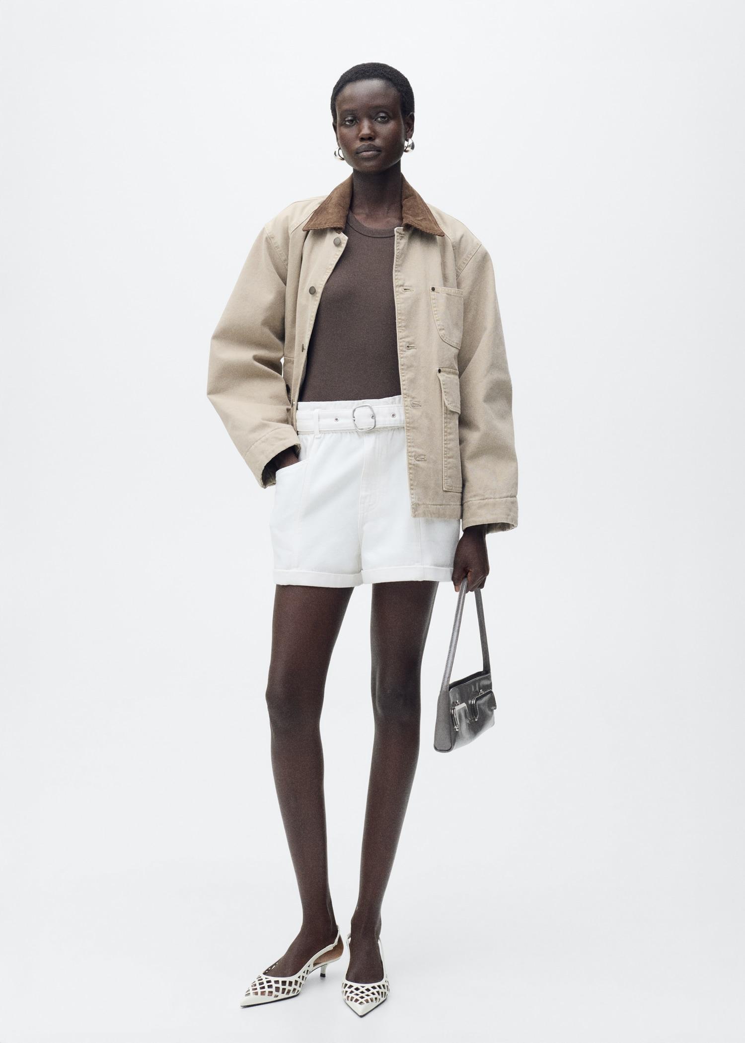 Paperbag shorts with rolled hem and belt - Women | MANGO USA Product Image